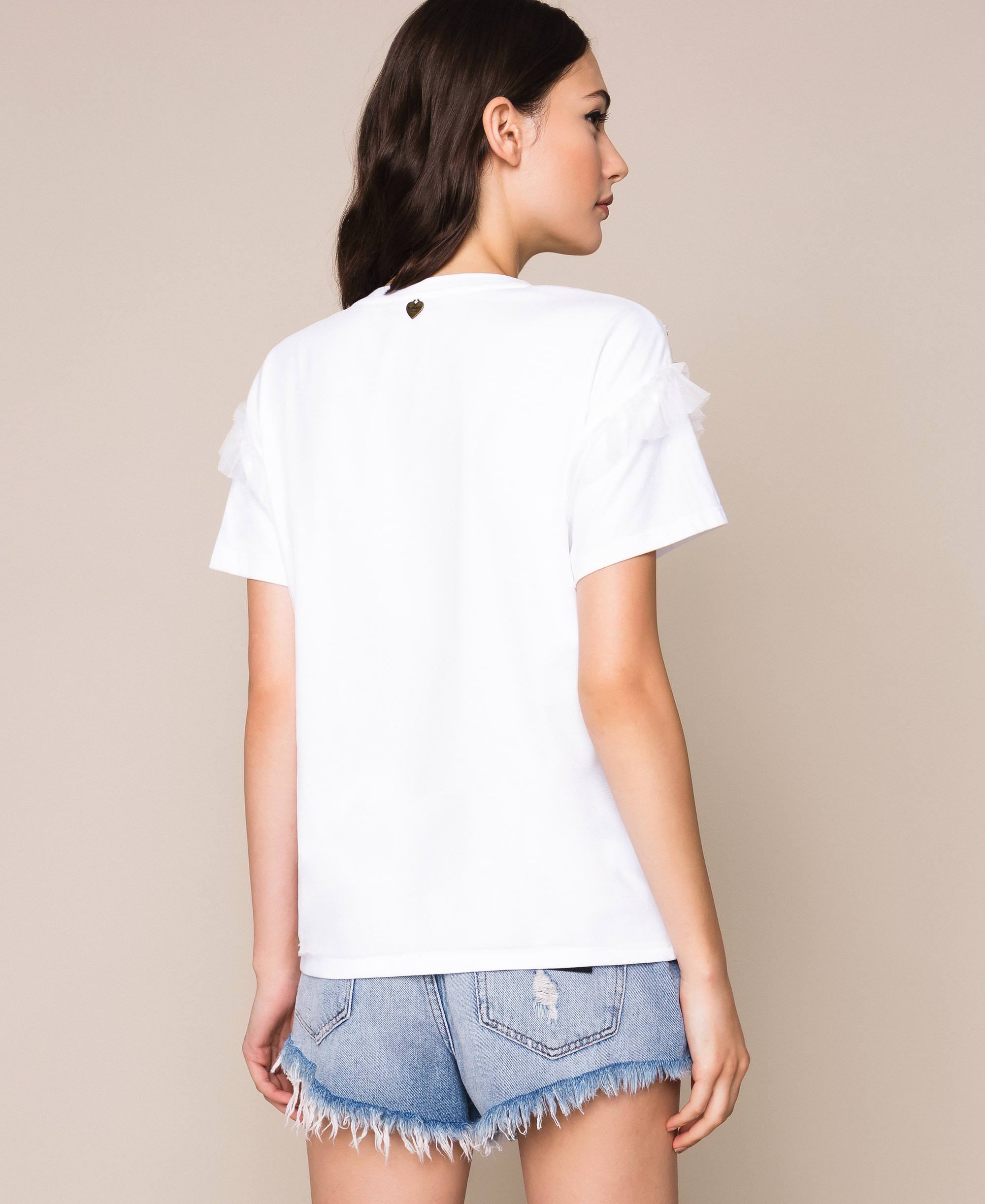 Camiseta Con Tul Bordado Mujer Blanco Twinset Milano