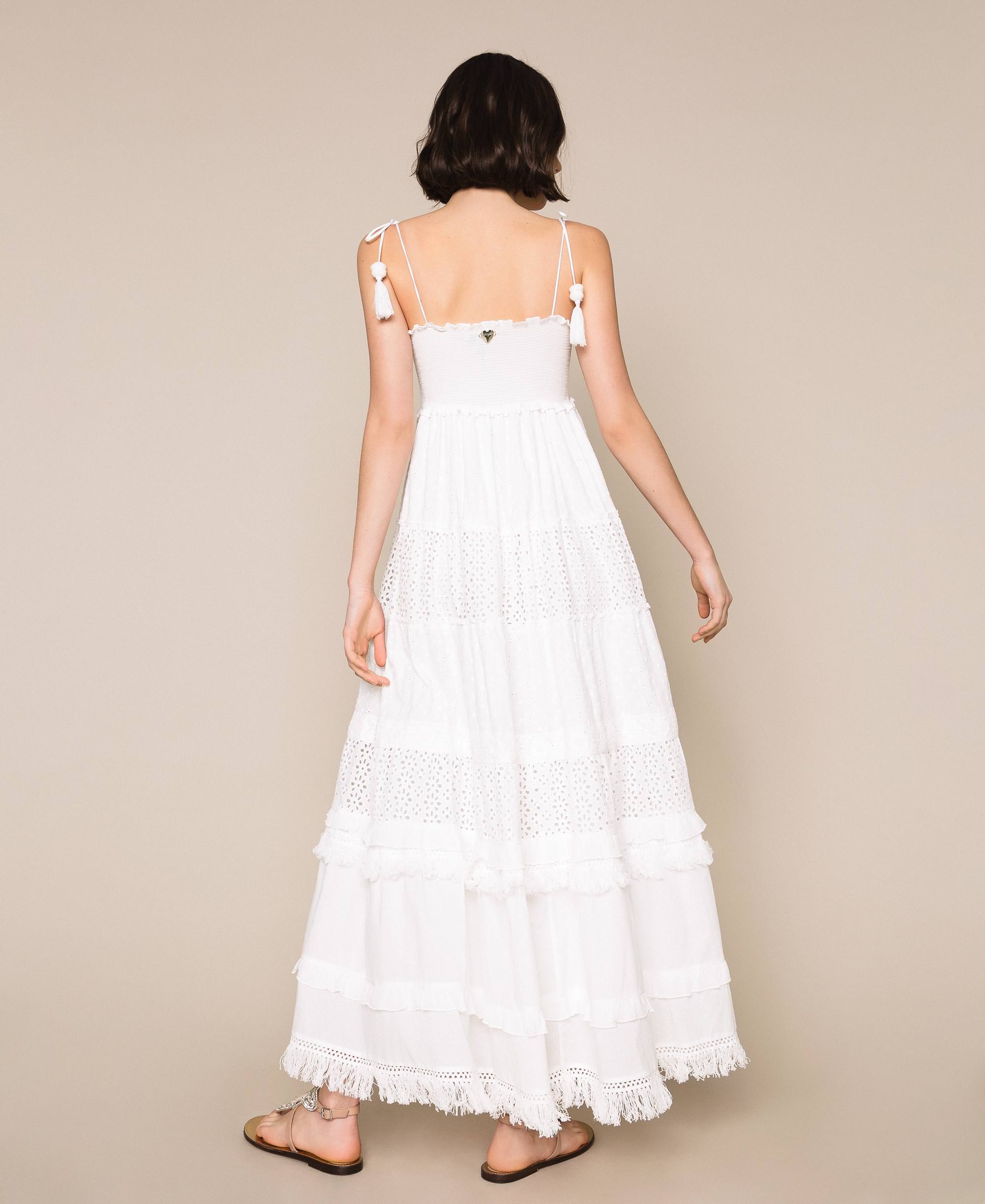 Robe Longue En Broderie Anglaise Avec Volants Femme Blanc TWINSET Milano