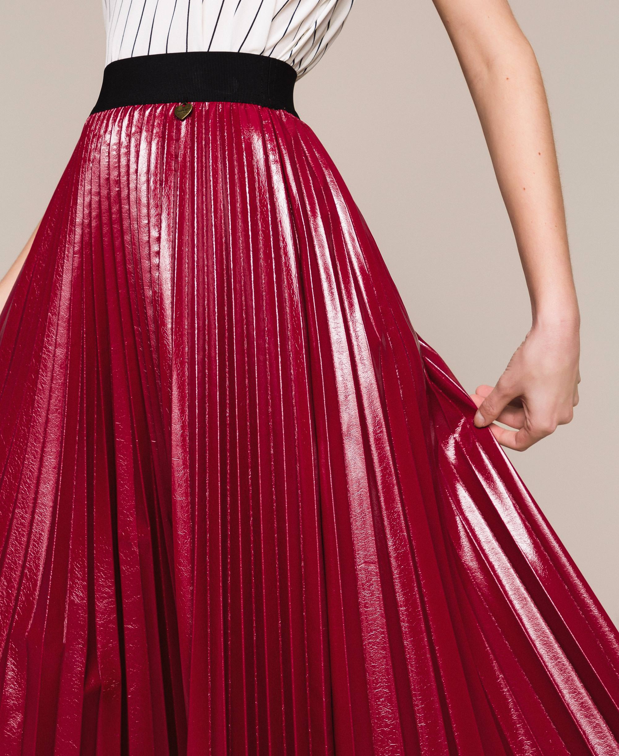 Glossy Faux Leather Midi Skirt Woman Red Twinset Milano