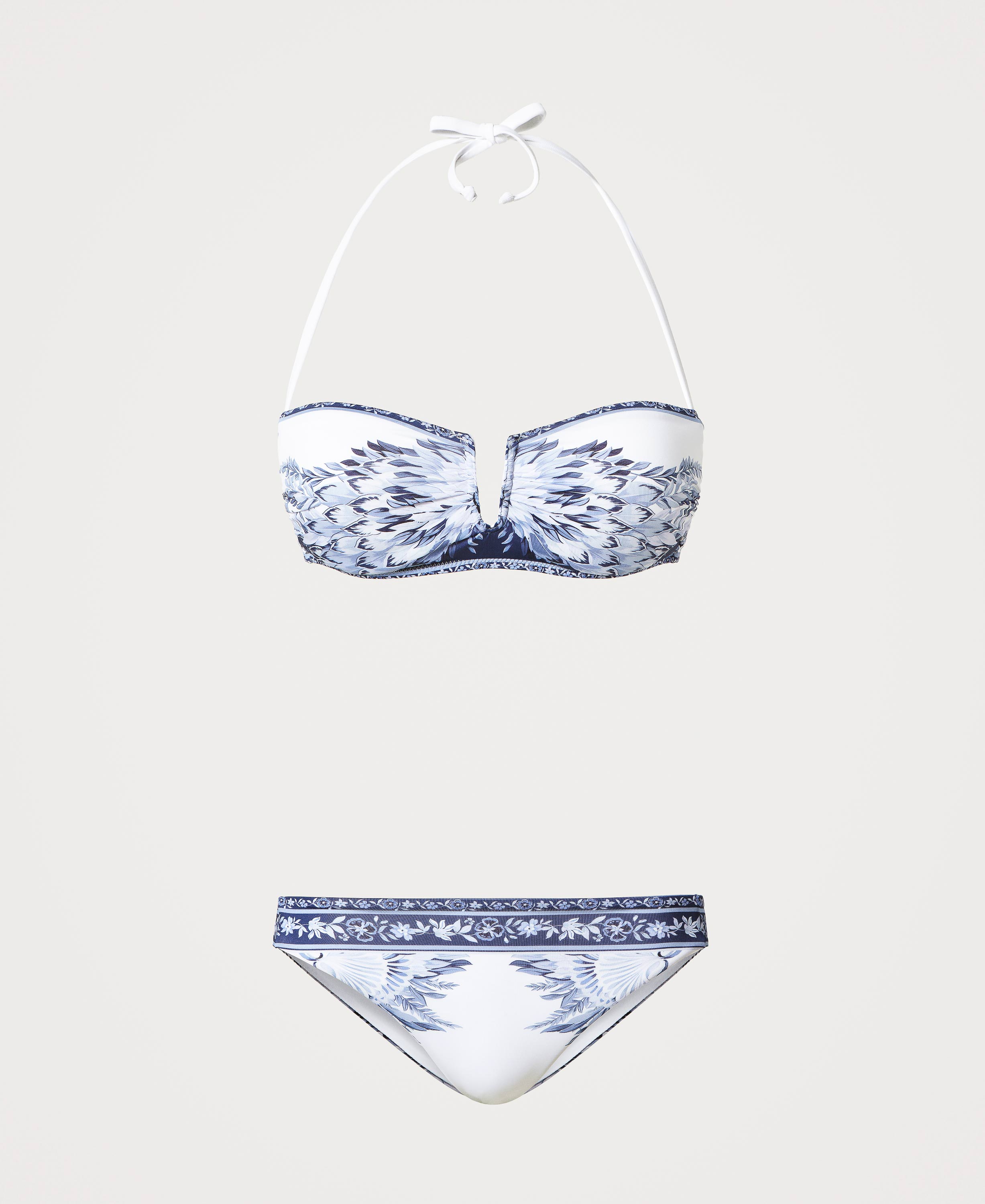 Printed Bikini With Bandeau Top And Thong Woman Blue TWINSET Milano