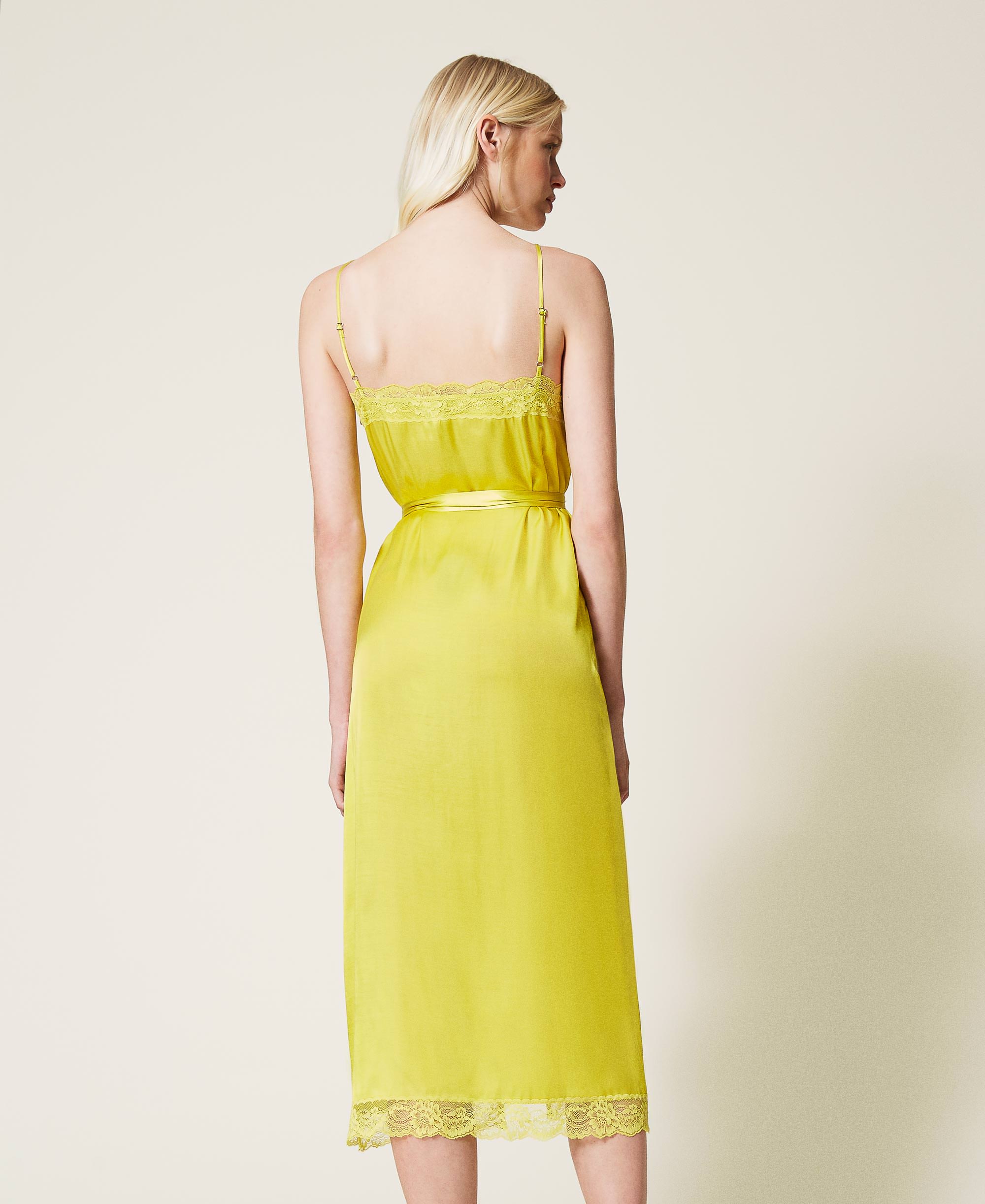 Vestido Lencero De Raso Con Encaje Mujer Amarillo Twinset Milano