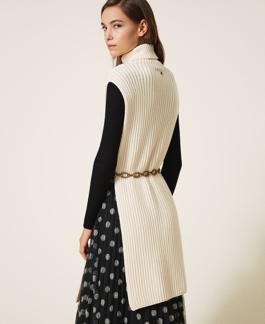 Ribbed knit long collar Woman, White TWINSET Milano