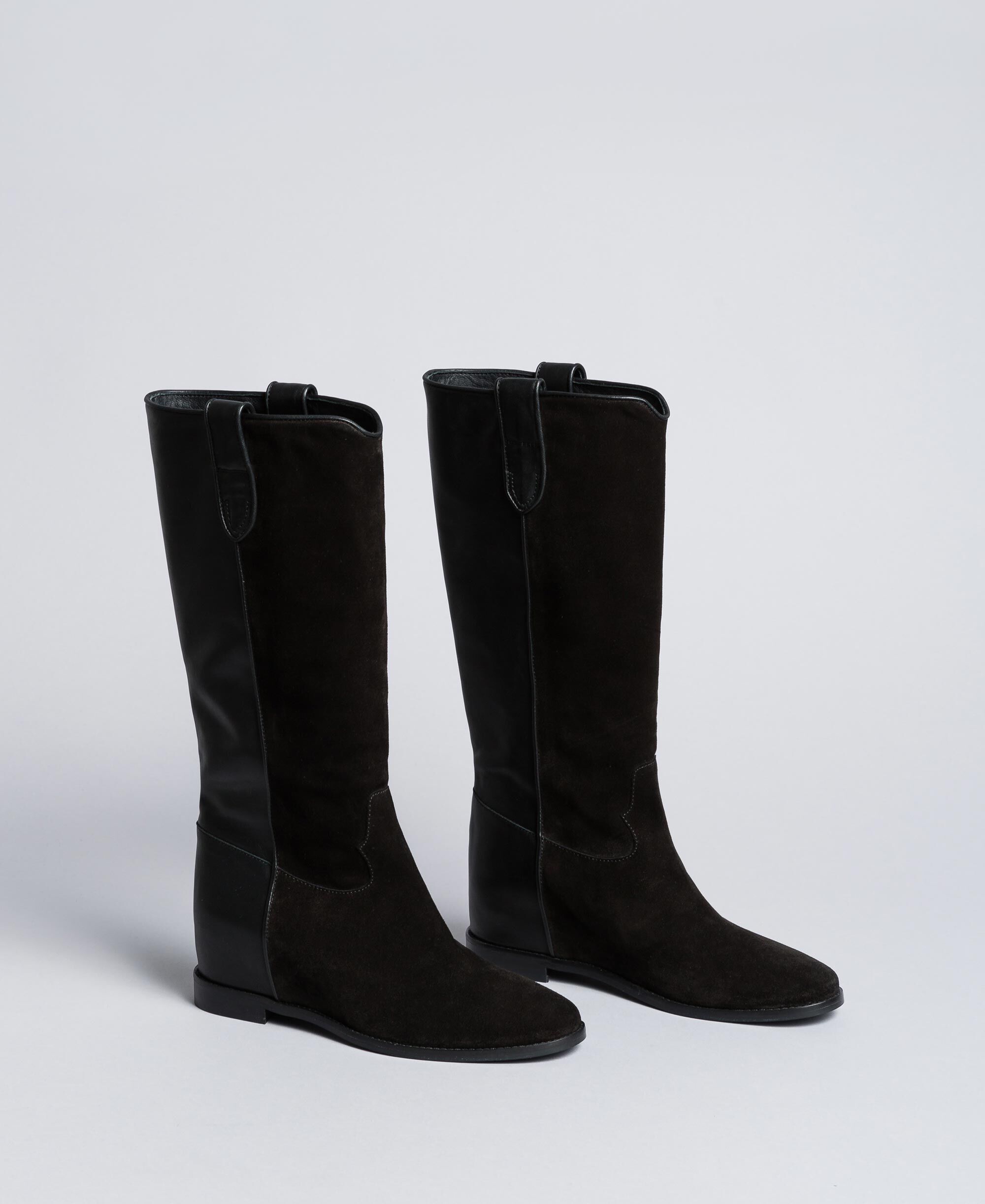 black wedge riding boots
