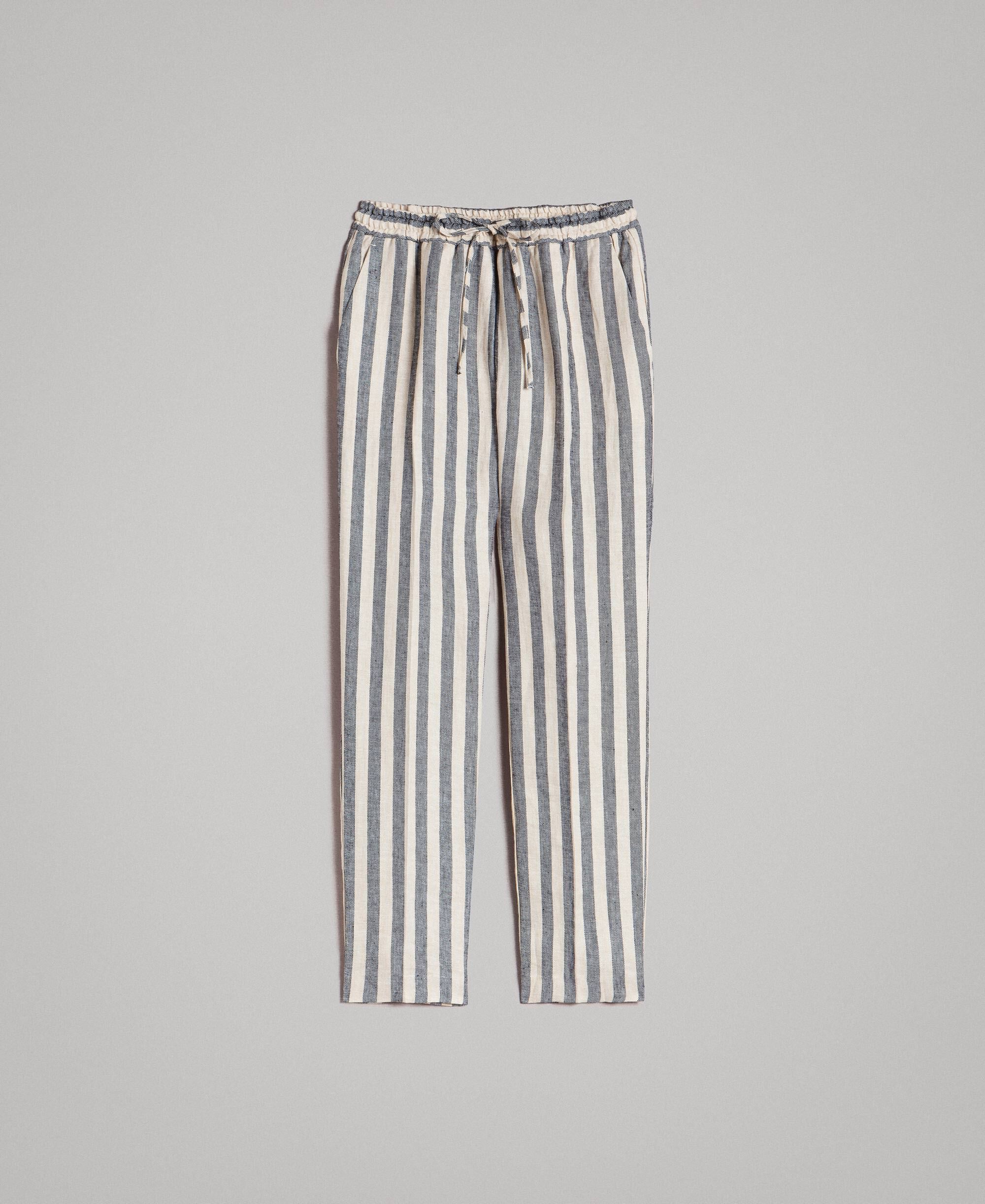 black and white striped linen pants