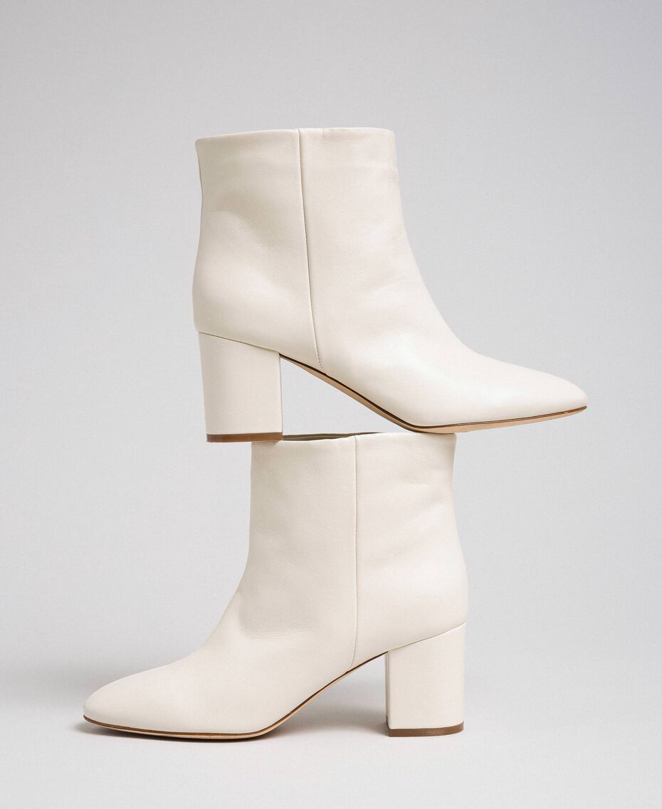 Leather ankle boots Woman, White | TWINSET Milano