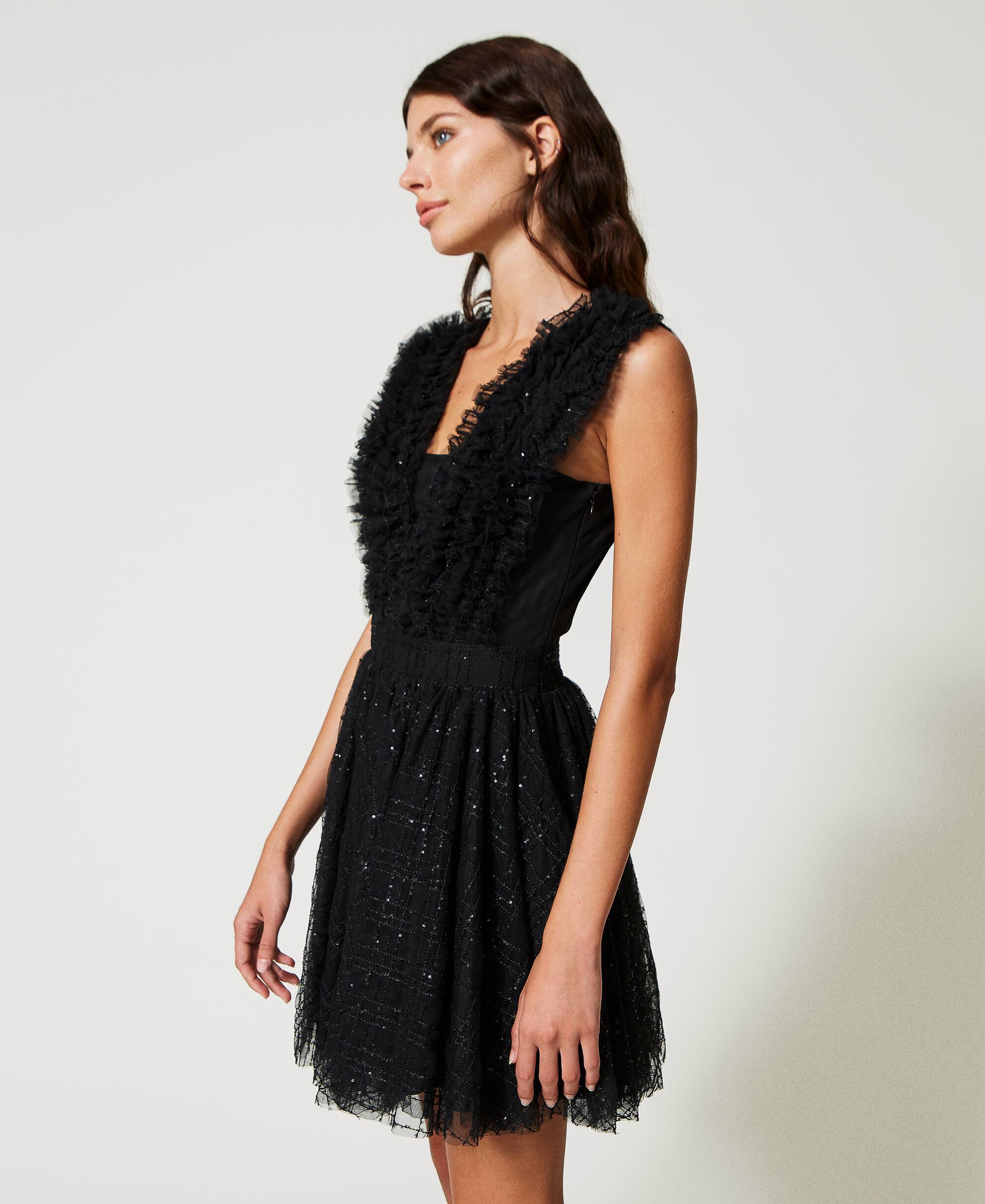 Tulle dress with sequin embroidery Woman, Black | TWINSET Milano