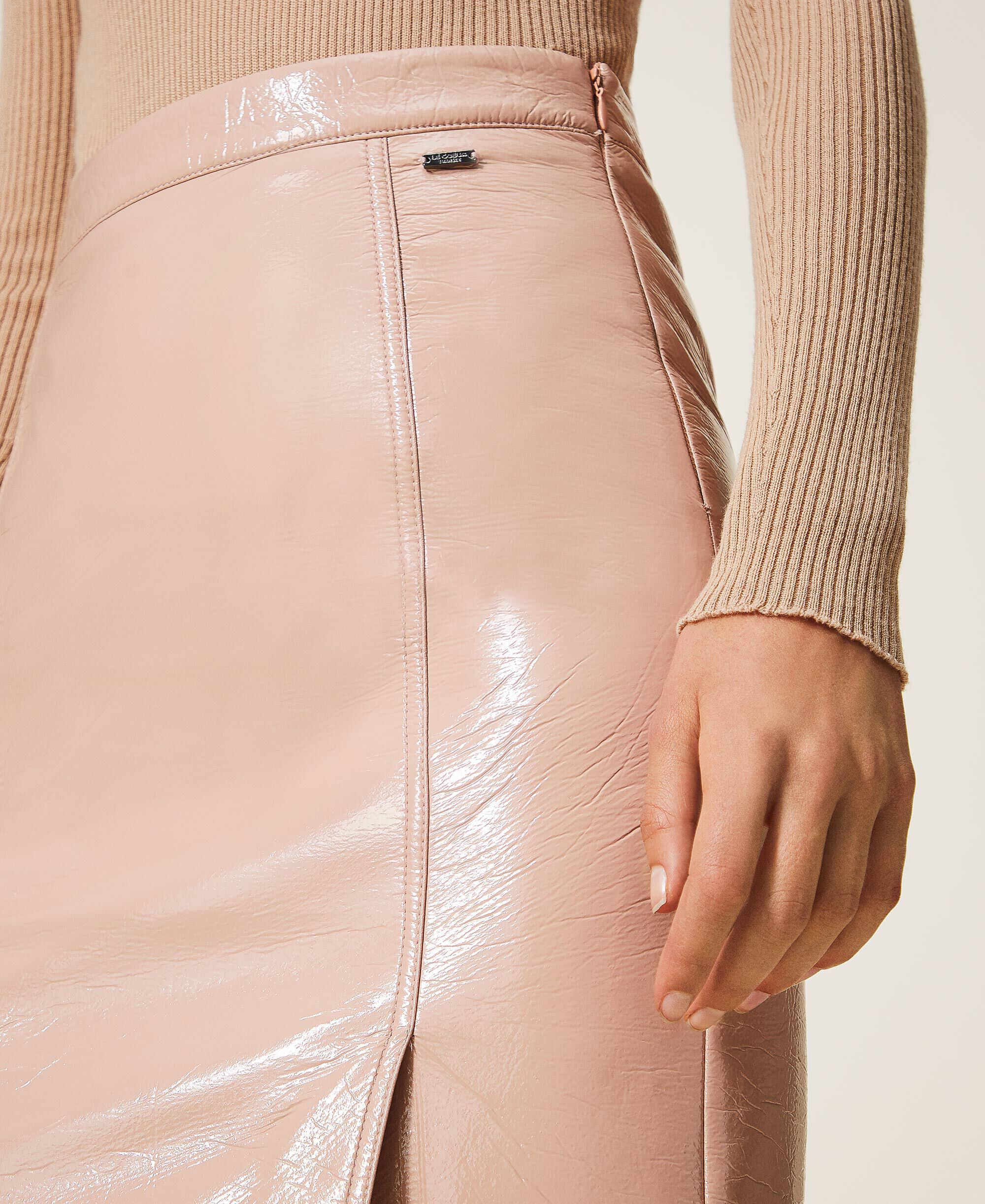 Faux patent leather skirt Woman, Beige 