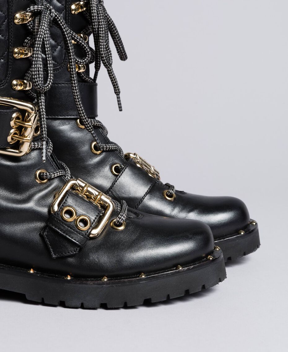 Leather Combat Boots With Double Buckle