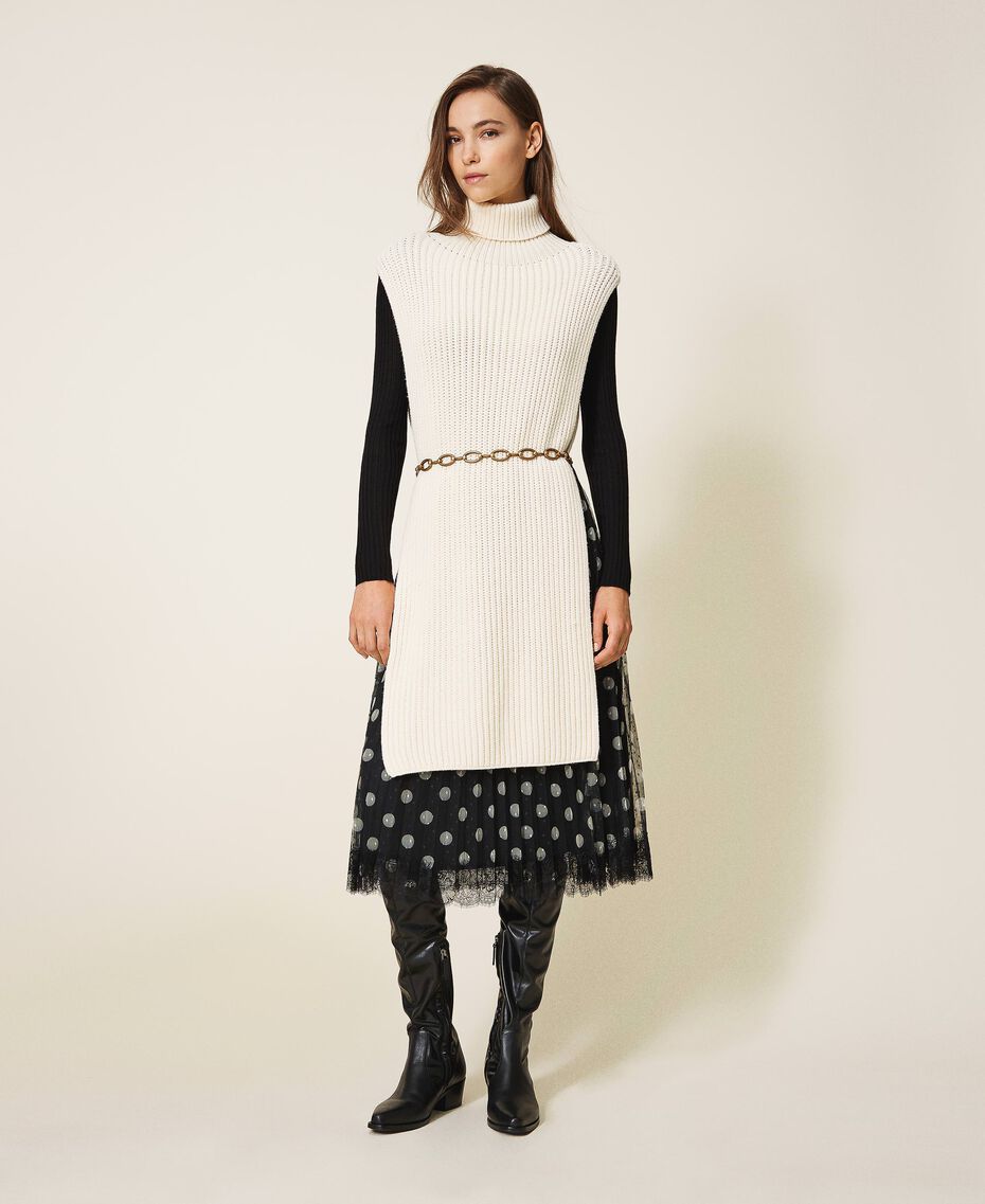 Ribbed knit long collar Woman, White TWINSET Milano