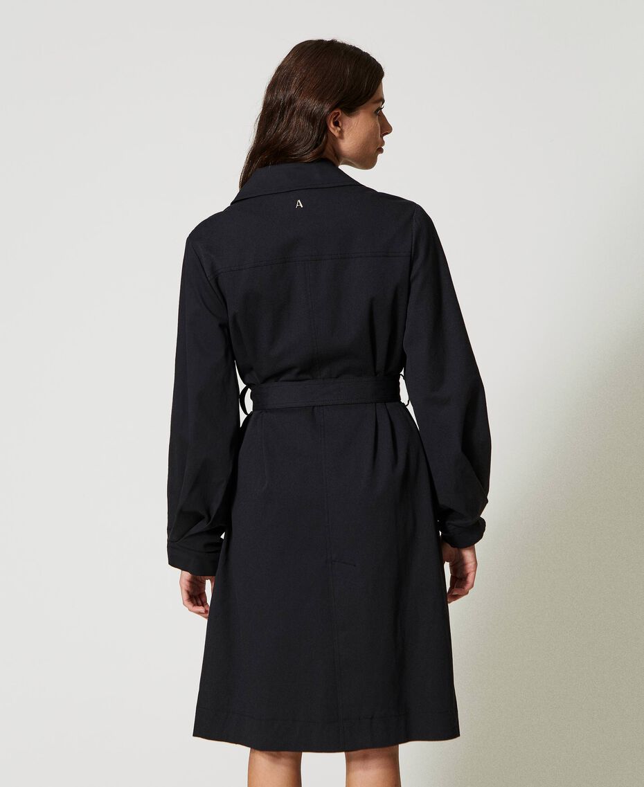 Recycled cotton double-breasted trench coat Woman, Black | TWINSET Milano