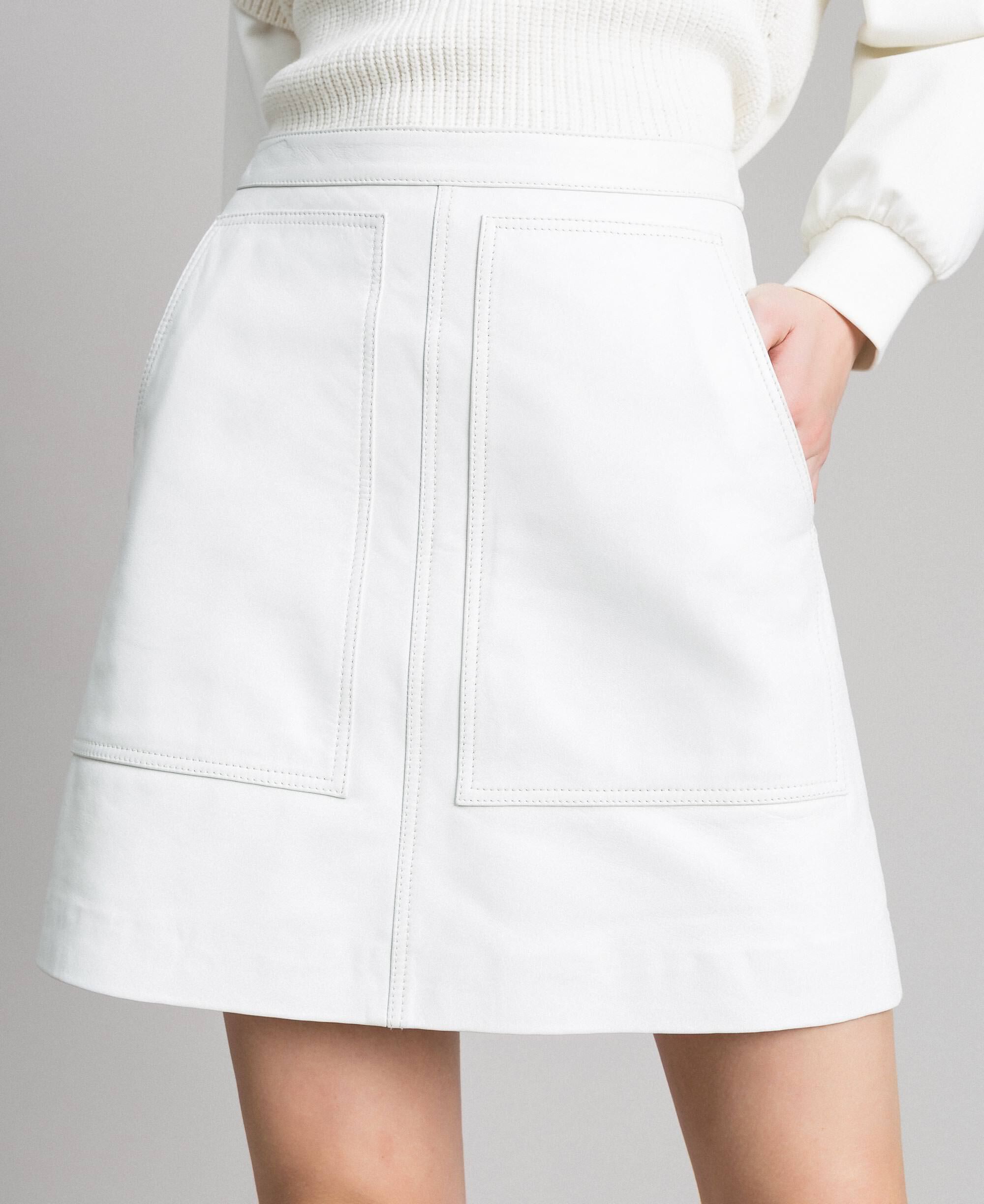 white leather a line skirt