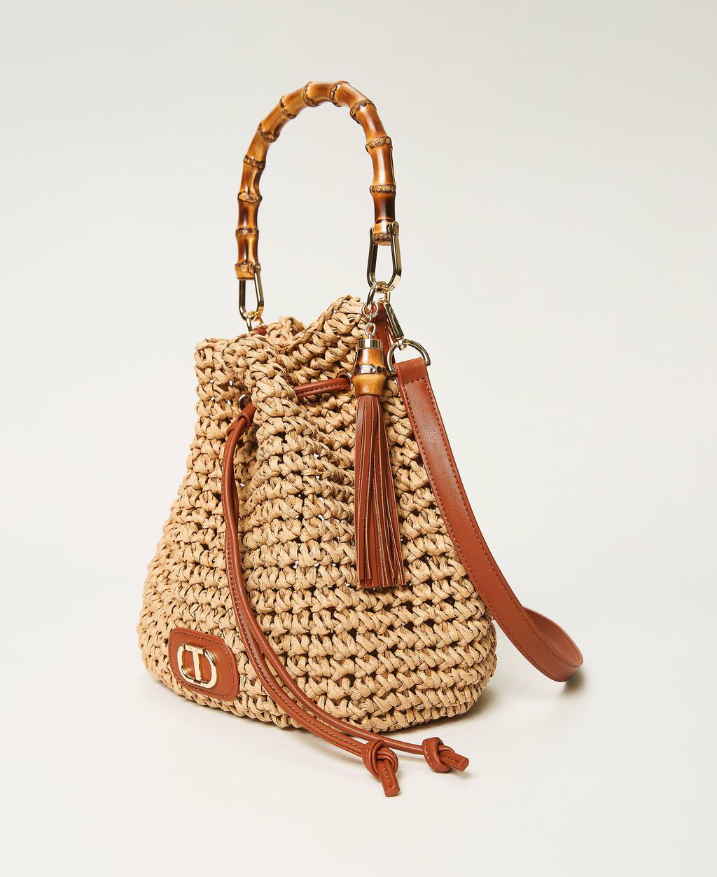 Weaved raffia bucket bag Woman, Yellow TWINSET Milano