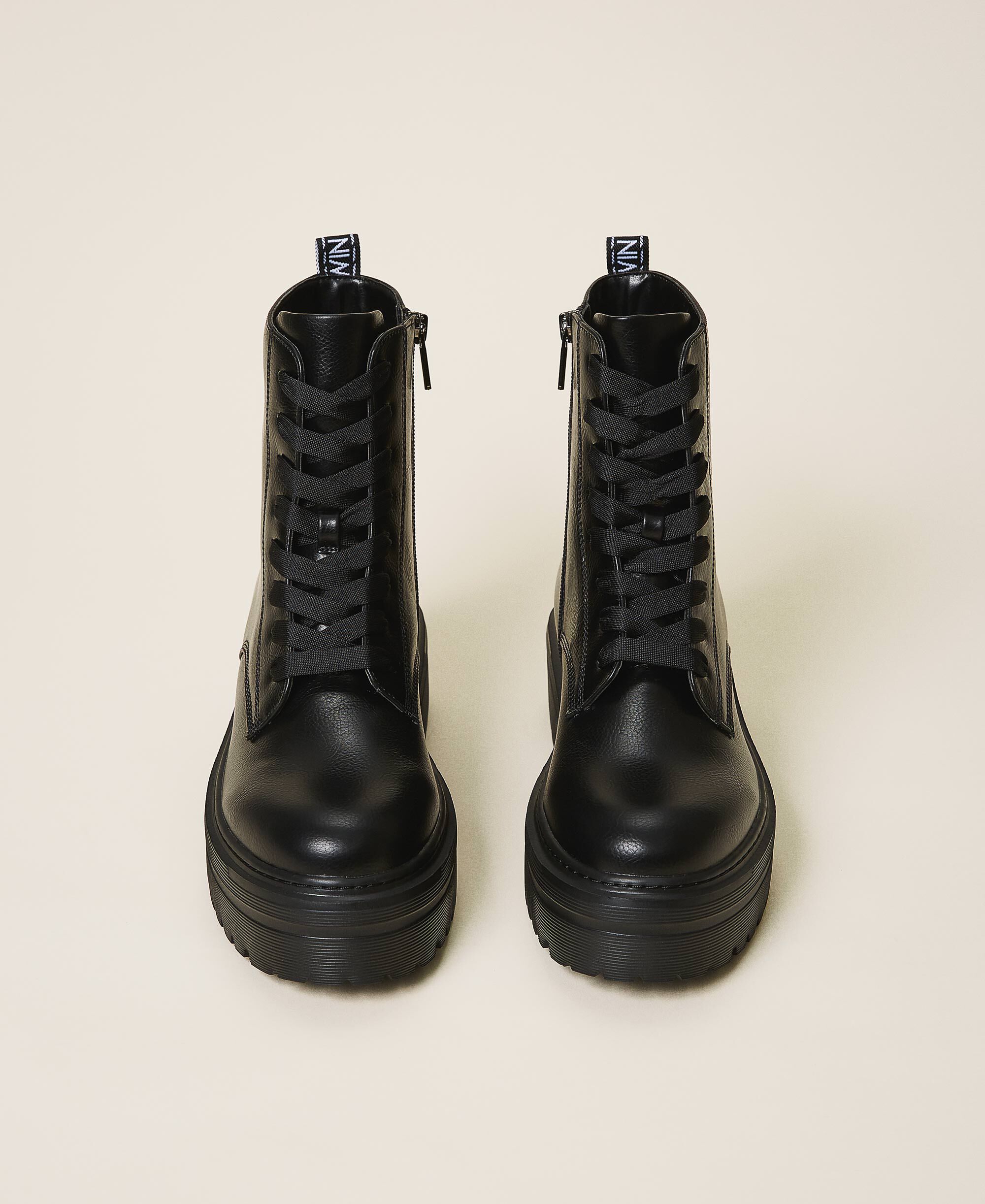 Faux leather combat boots with logo 