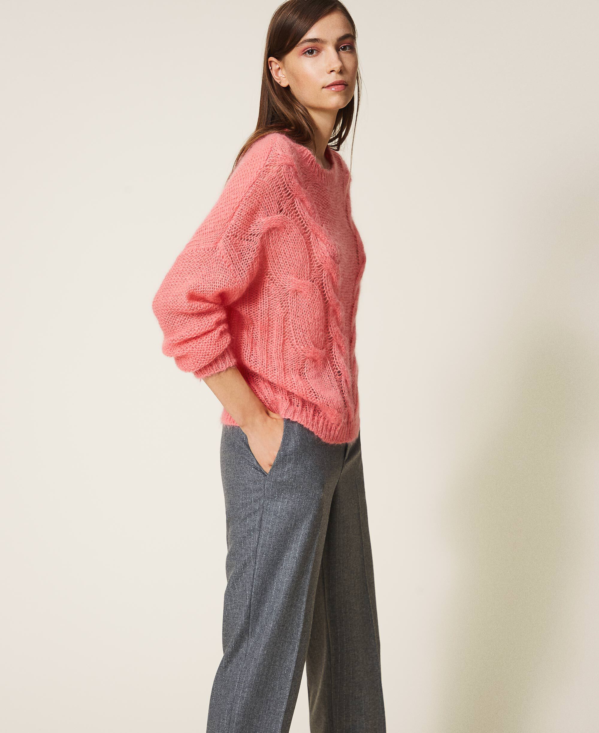 Cable knit mohair jumper Woman, Pink | TWINSET Milano