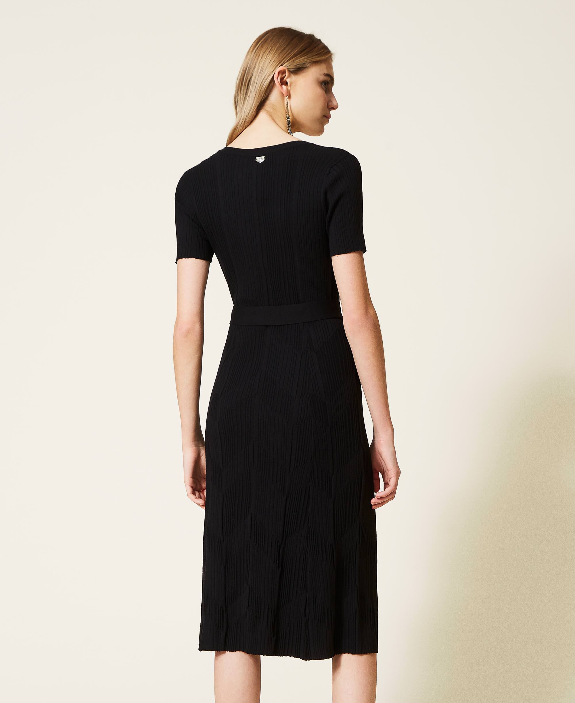 Mid-length ribbed dress Woman, Black | TWINSET Milano