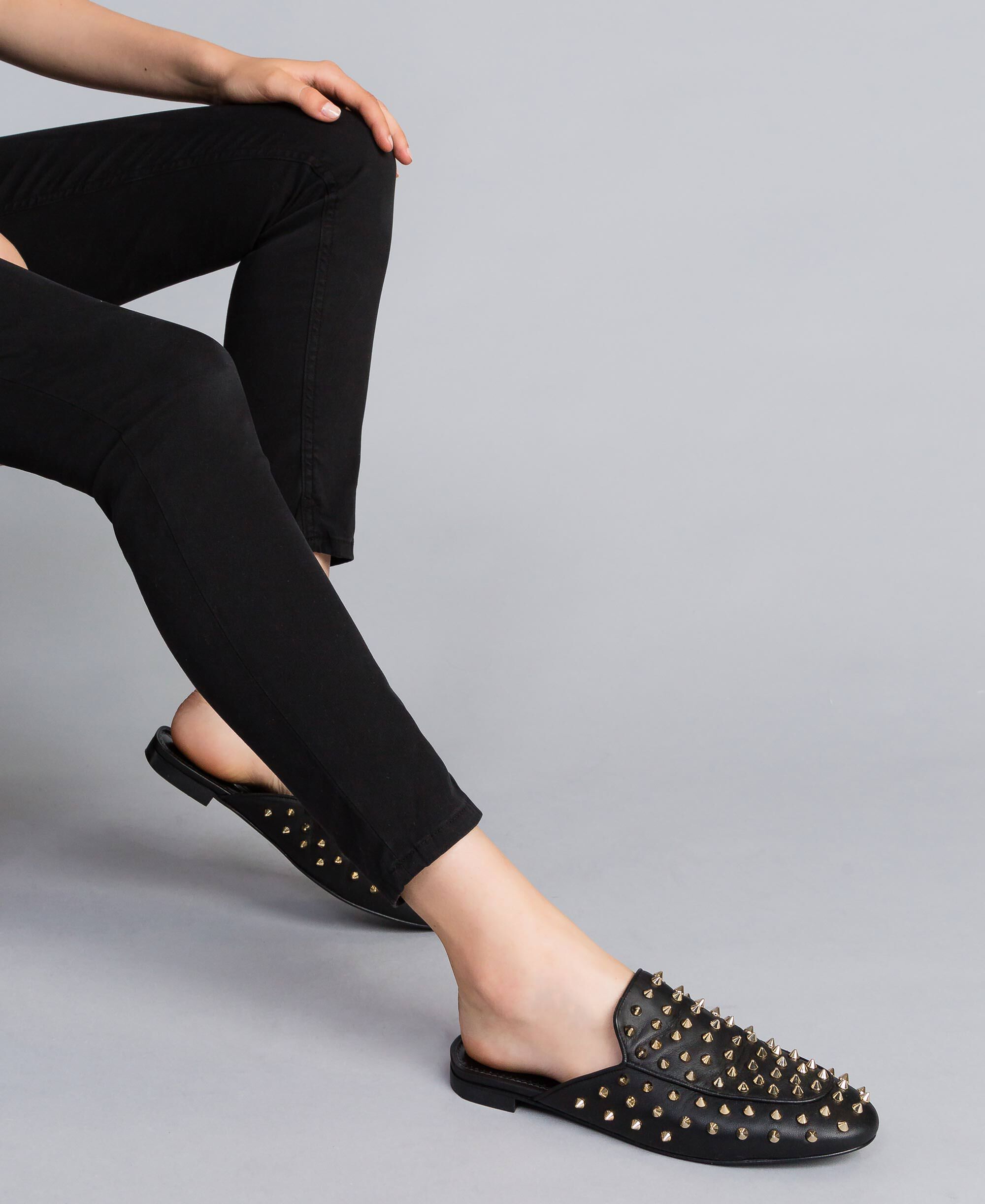 Leather studded mules