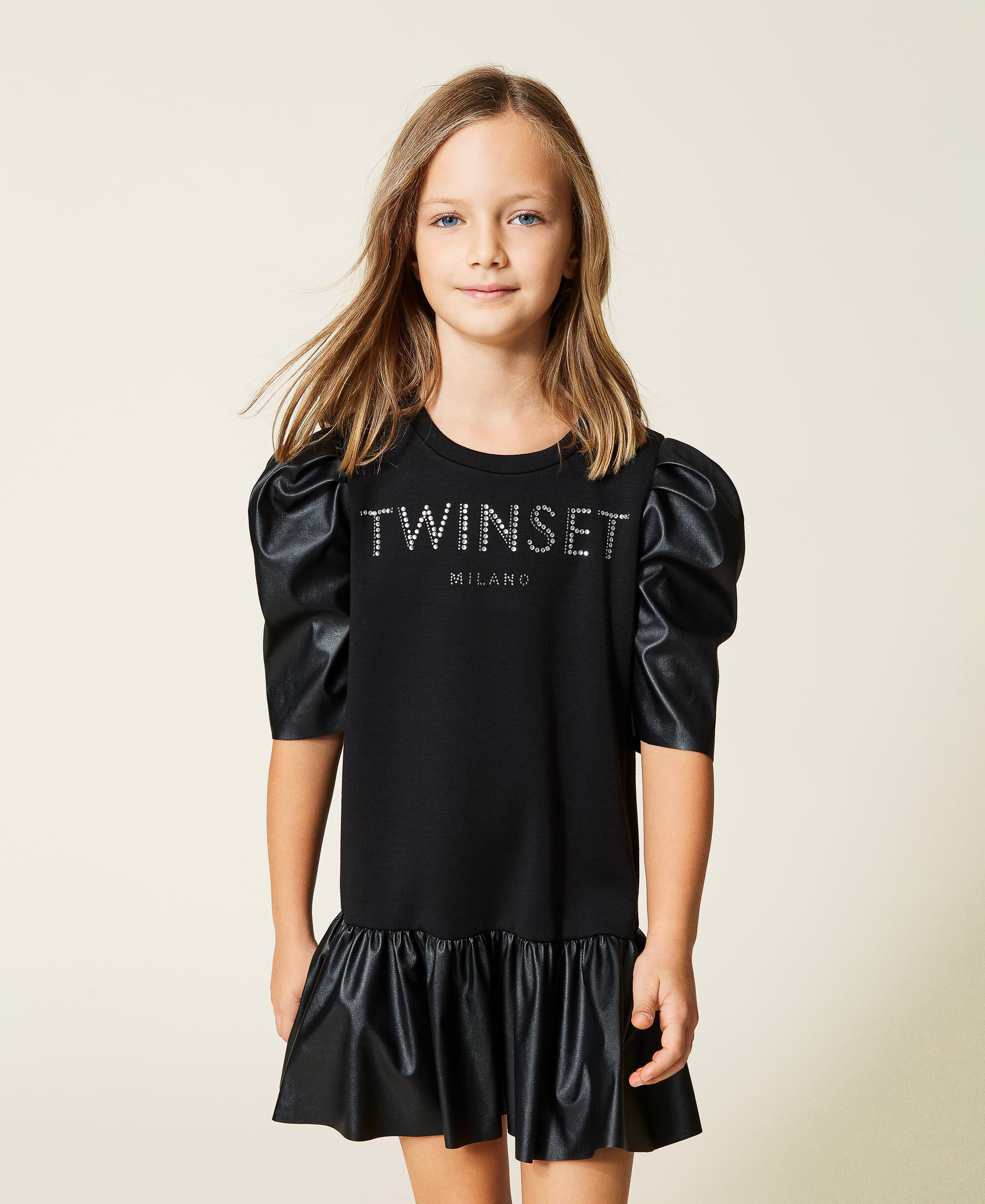 Scuba fabric dress with logo Child, Black | TWINSET Milano