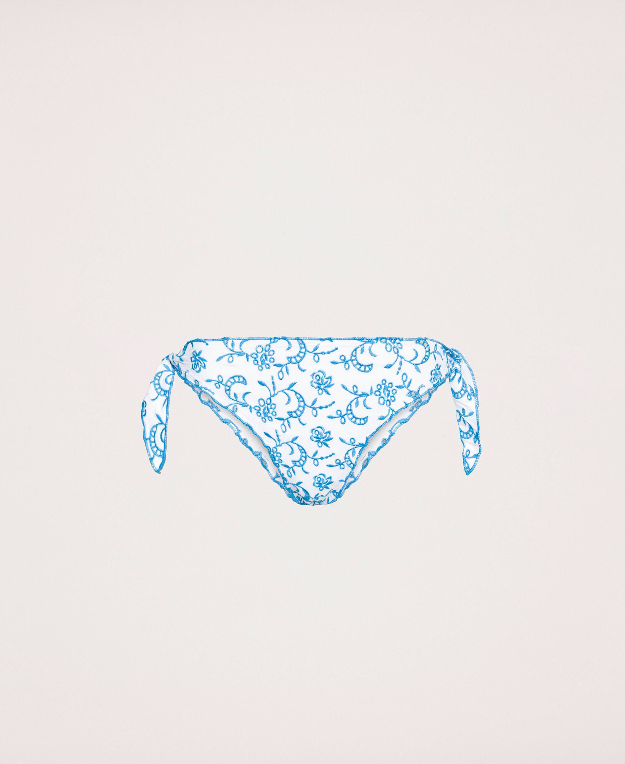 Thong Bikini Bottom With Broderie Anglaise Embroidery Woman Blue Twinset Milano 