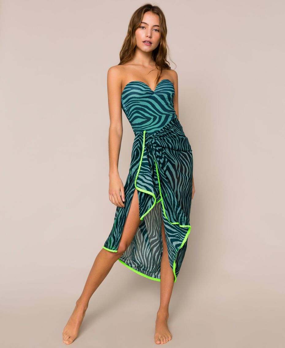 Animal print sarong "Atlantic Deep" Green Zebra Print Woman 201LB...