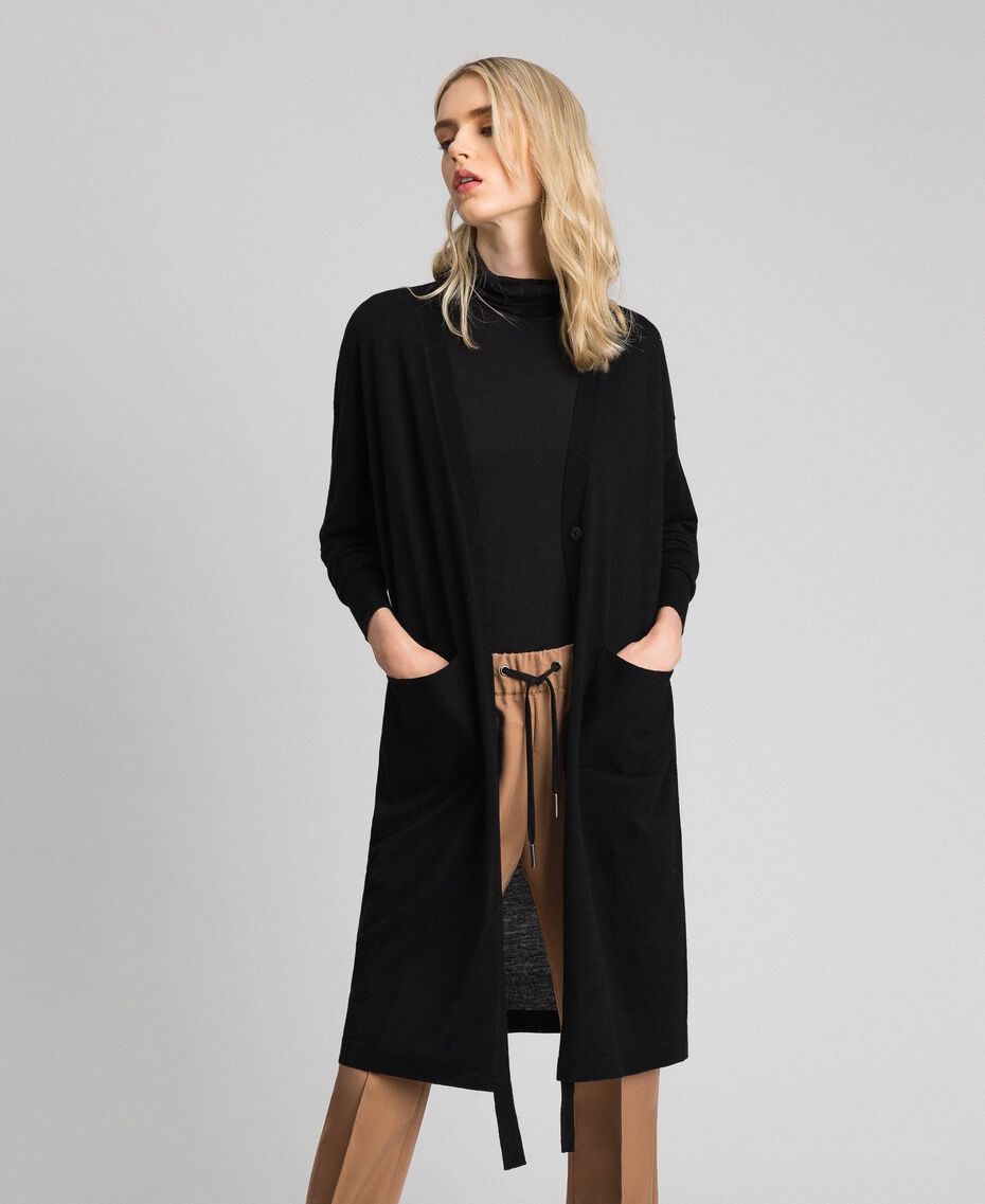 Wool blend maxi cardigan  Woman Black TWINSET Milano