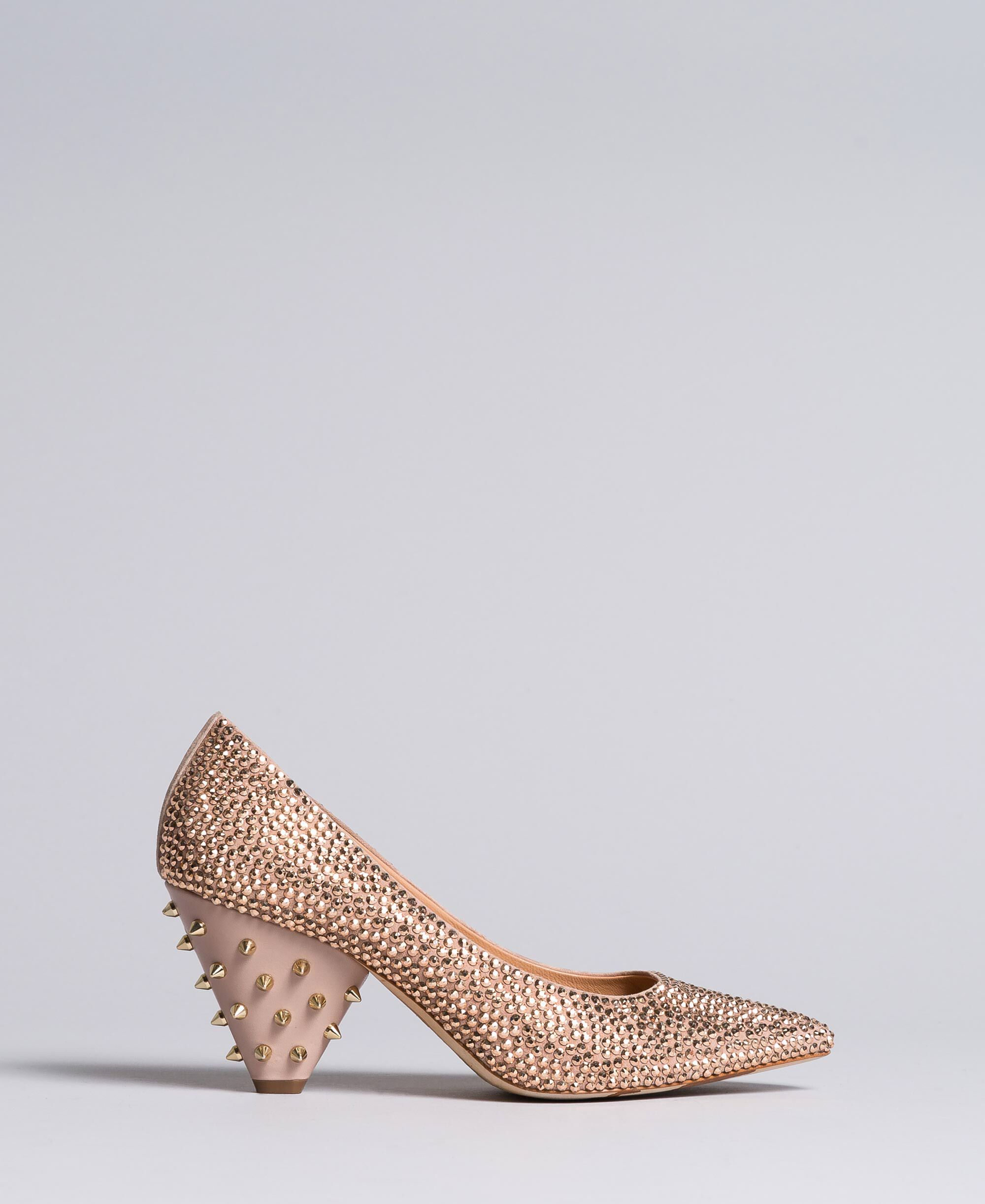 Suede rhinestone-clad court shoes