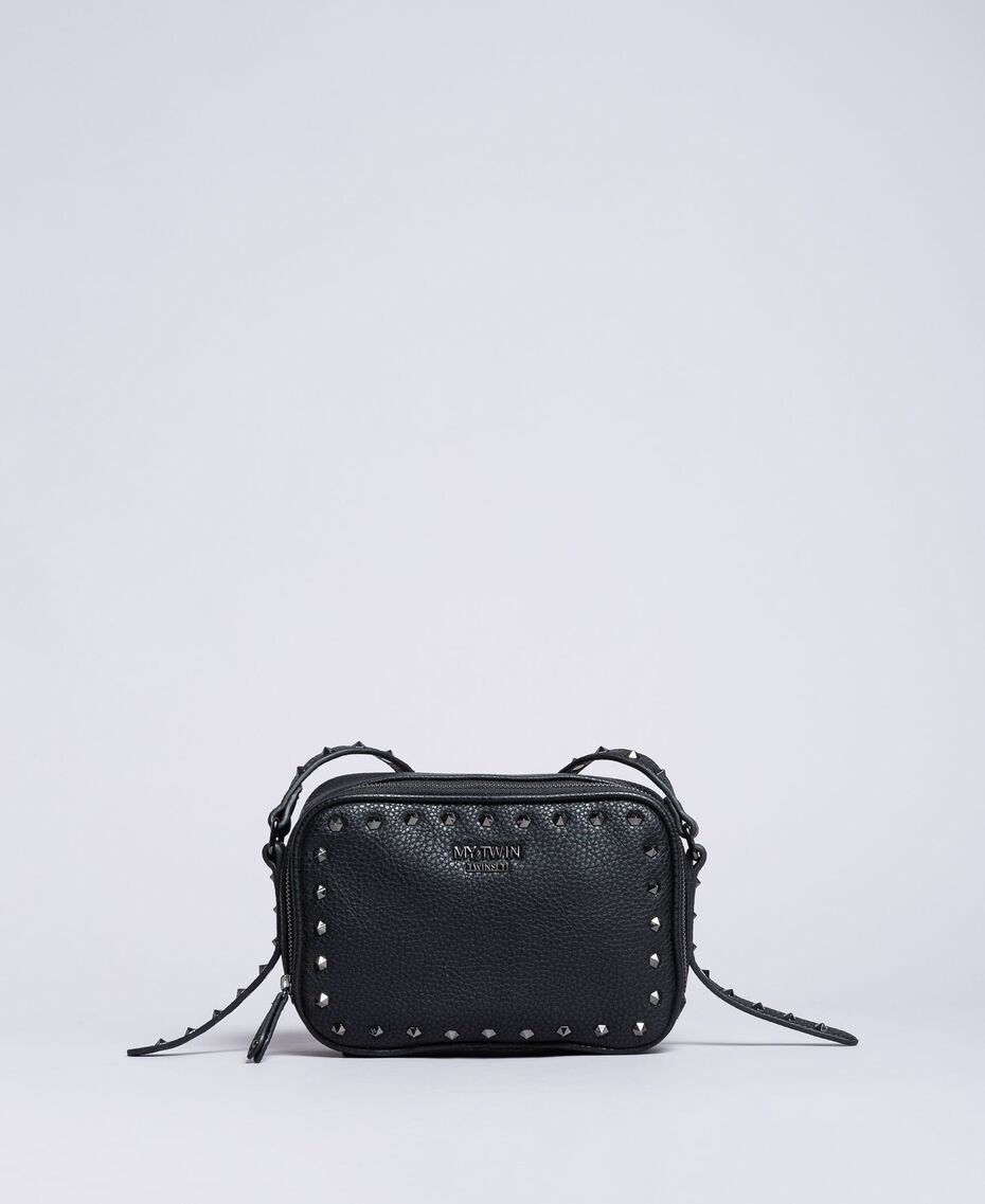 black leather studded shoulder bag