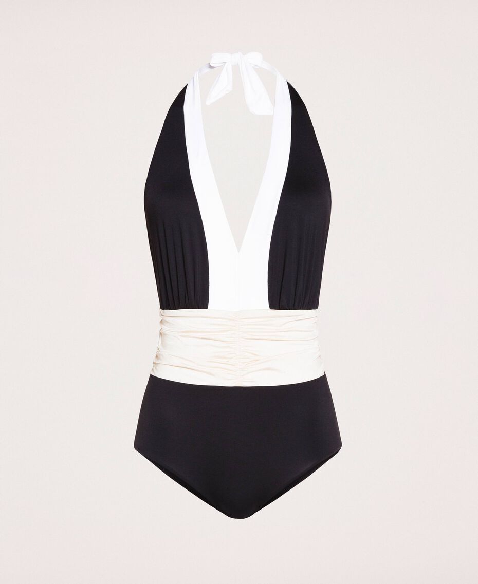 Colour Block One Piece Swimsuit With Draping Woman White Twinset Milano