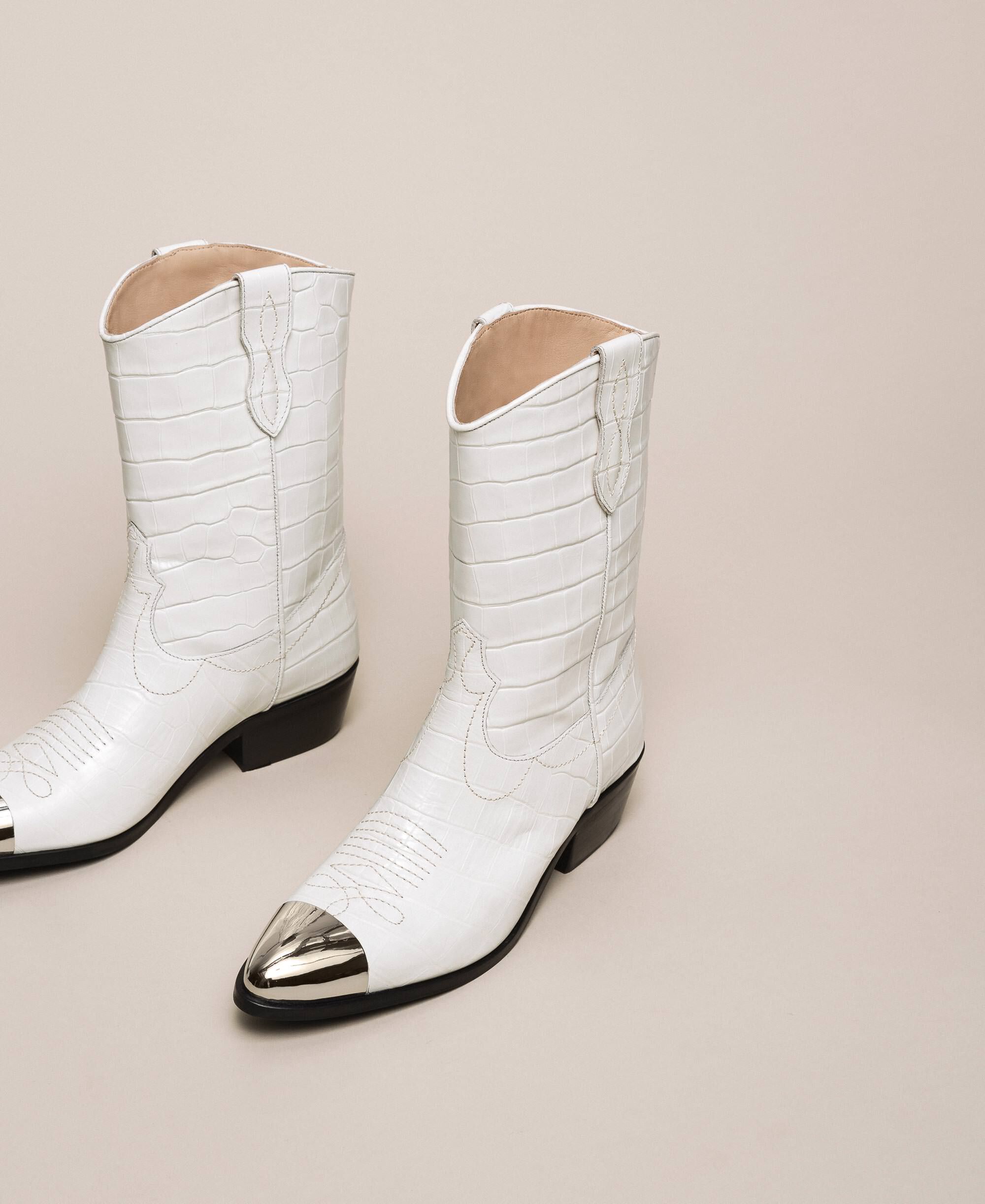 white crocodile boots