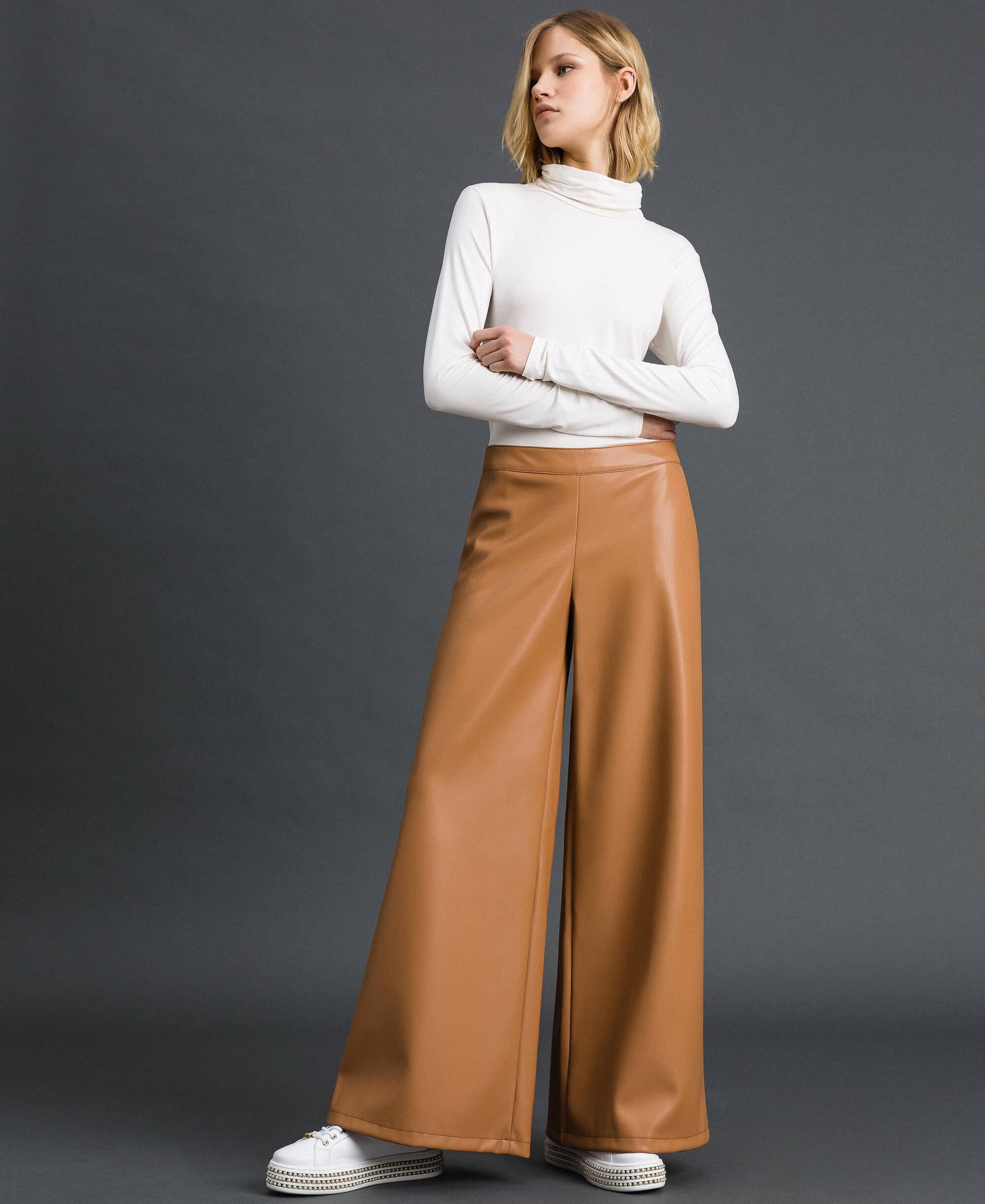 camel leather trousers