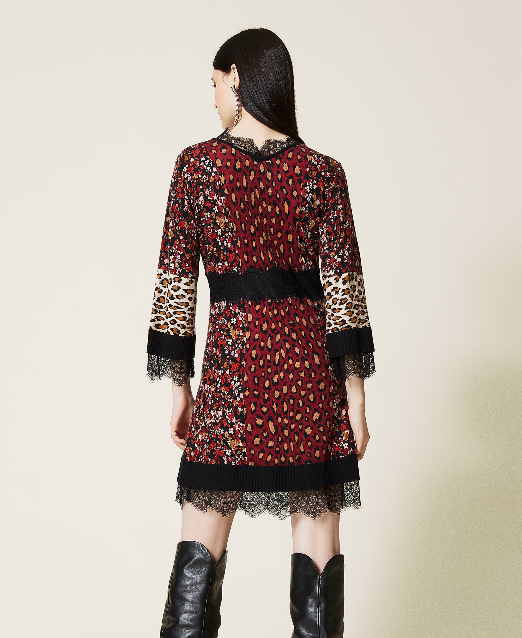 Printed knit dress with lace Woman, Patterned TWINSET Milano