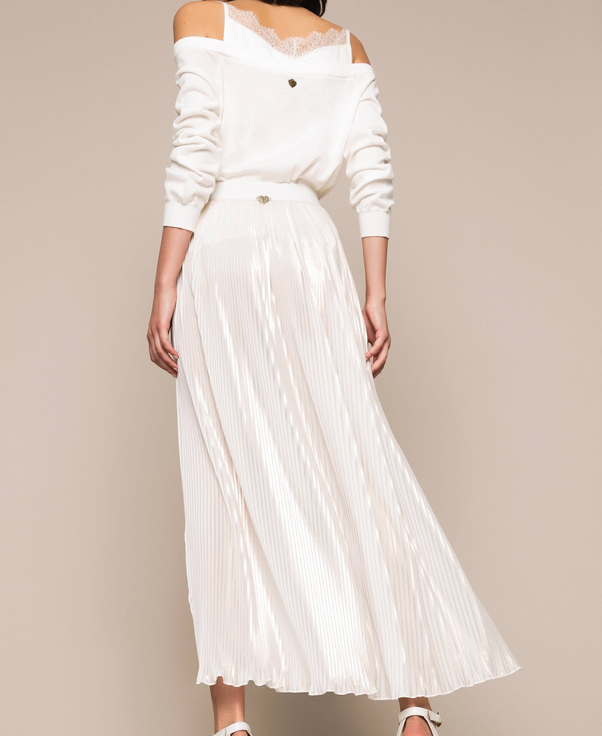 Laminated Pleated Long Skirt Woman White Twinset Milano 0282