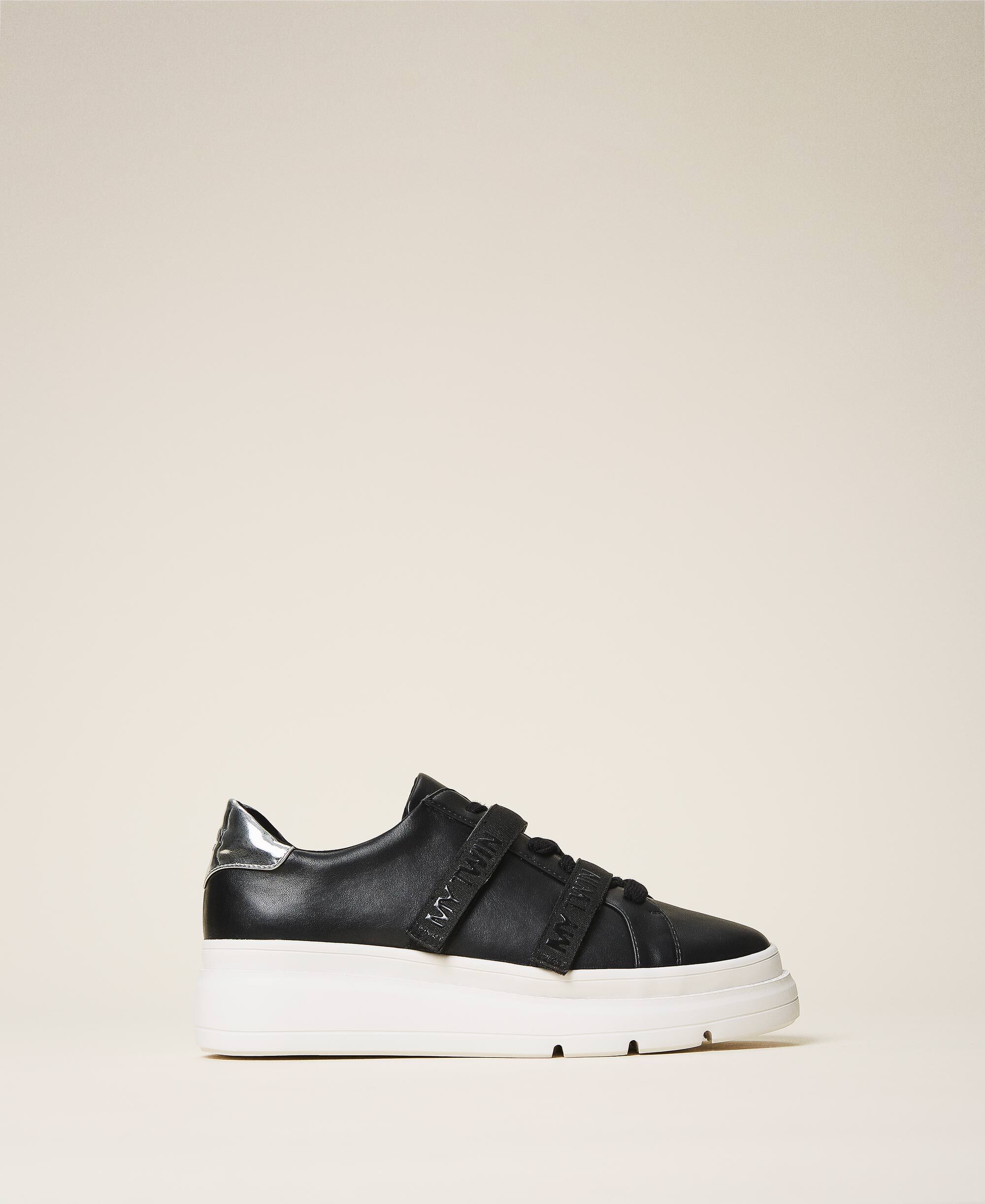 Faux leather trainers with logo