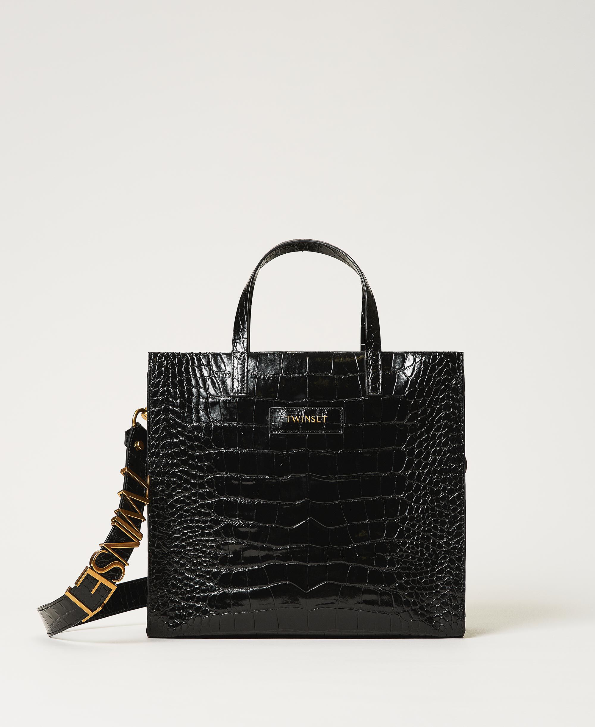 Medium leather Twinset Bag shopper Woman, Black | TWINSET Milano