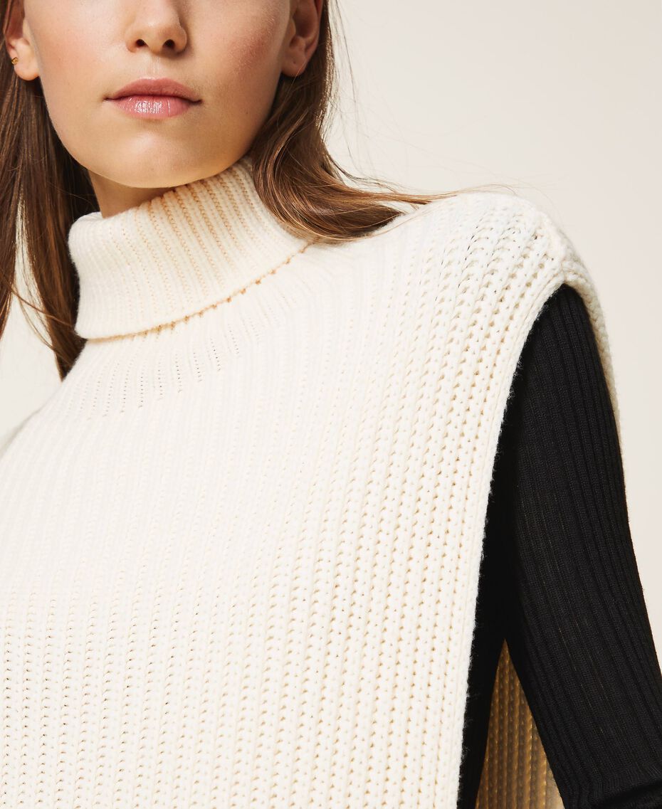 Ribbed knit long collar Woman, White TWINSET Milano