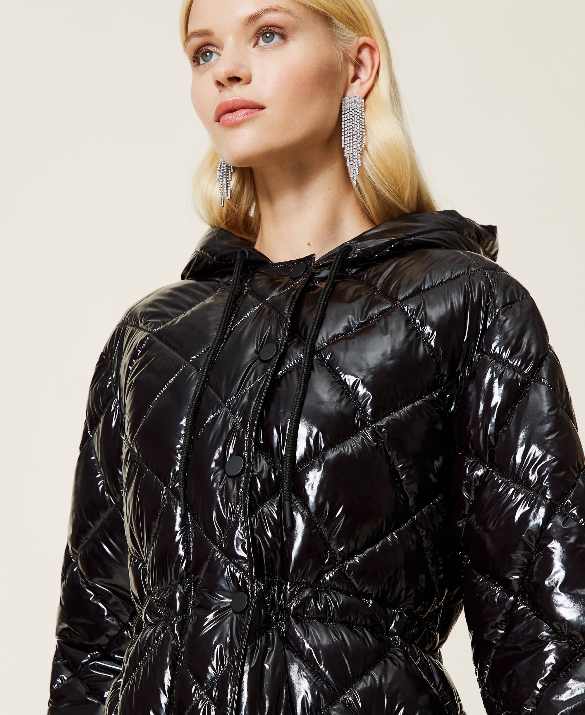 glossy puffer jacket women's