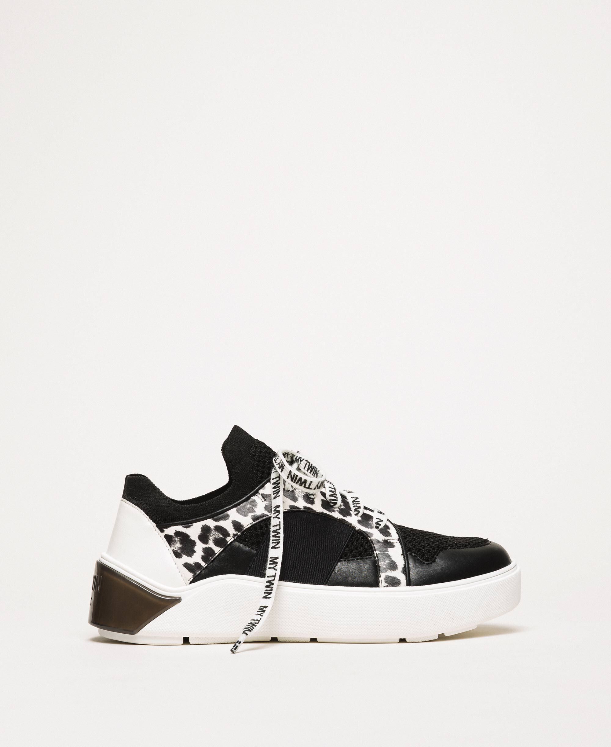 black and animal print trainers