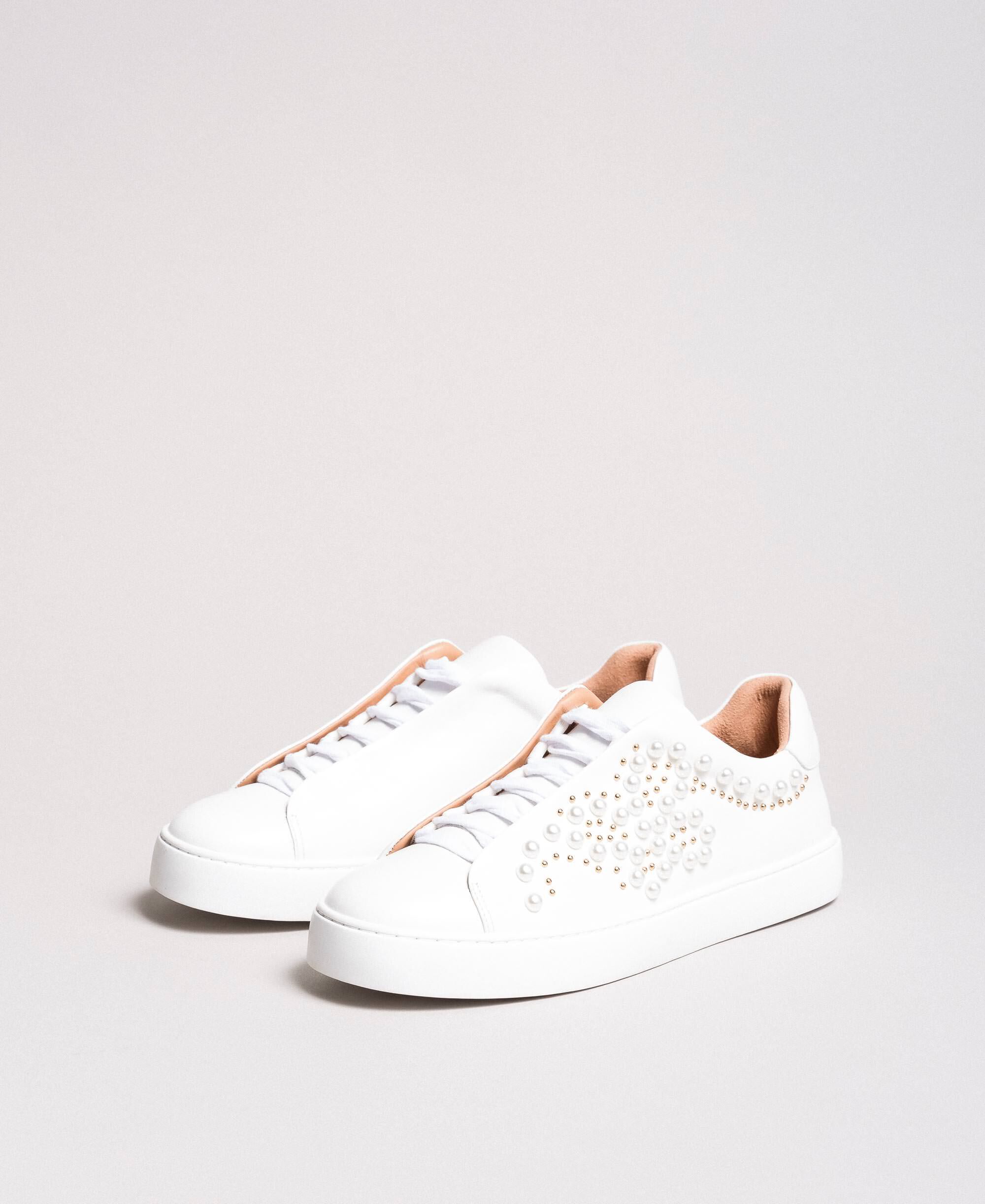 Studded leather sneakers with pearls