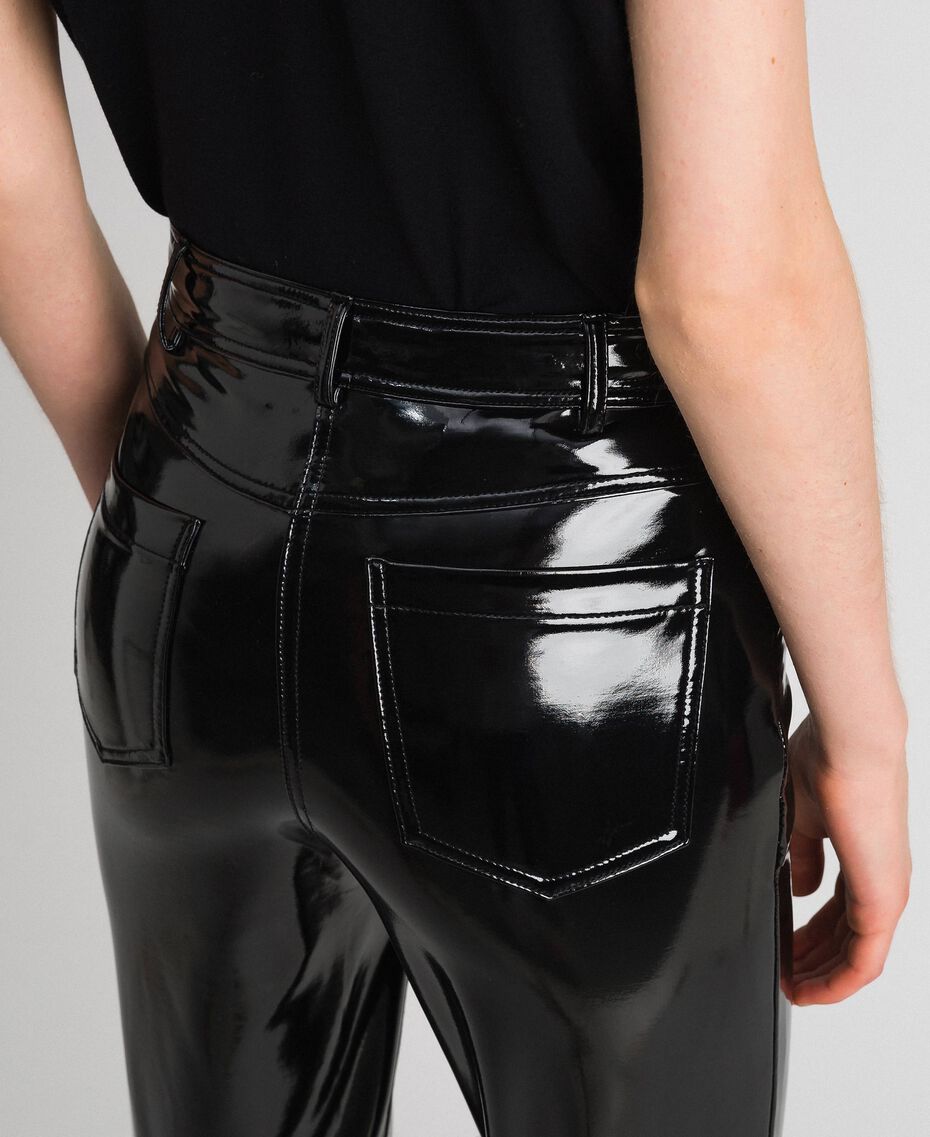 Patent Leather Effect Faux Leather Leggings Woman Black Twinset Milano