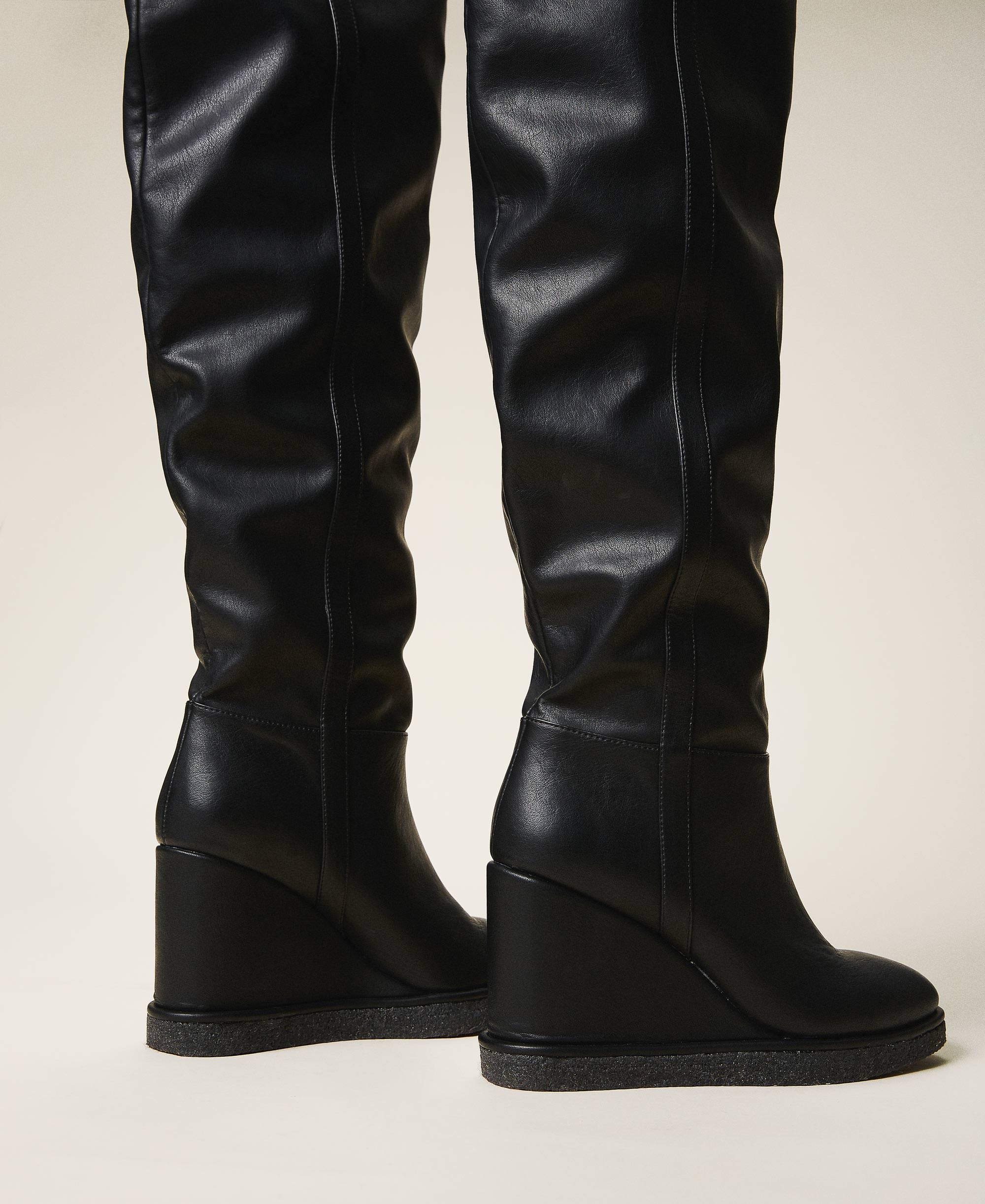 black high wedge boots