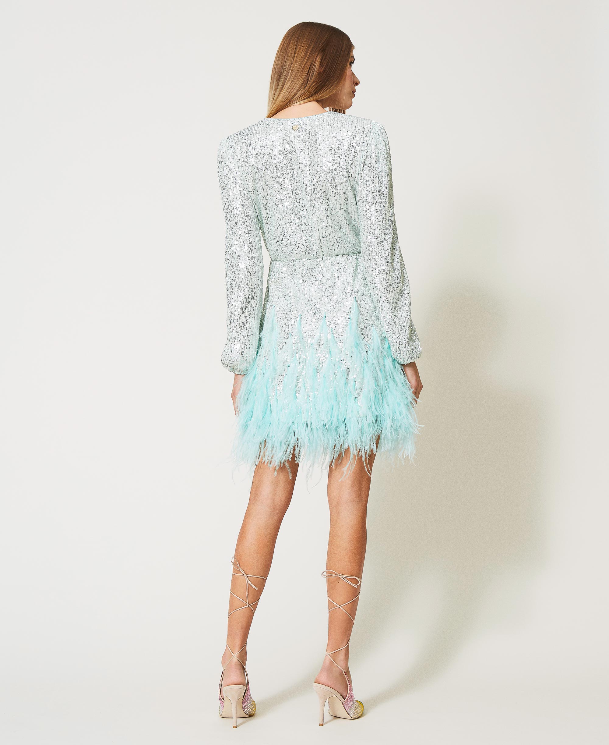 sequin dress with feathers