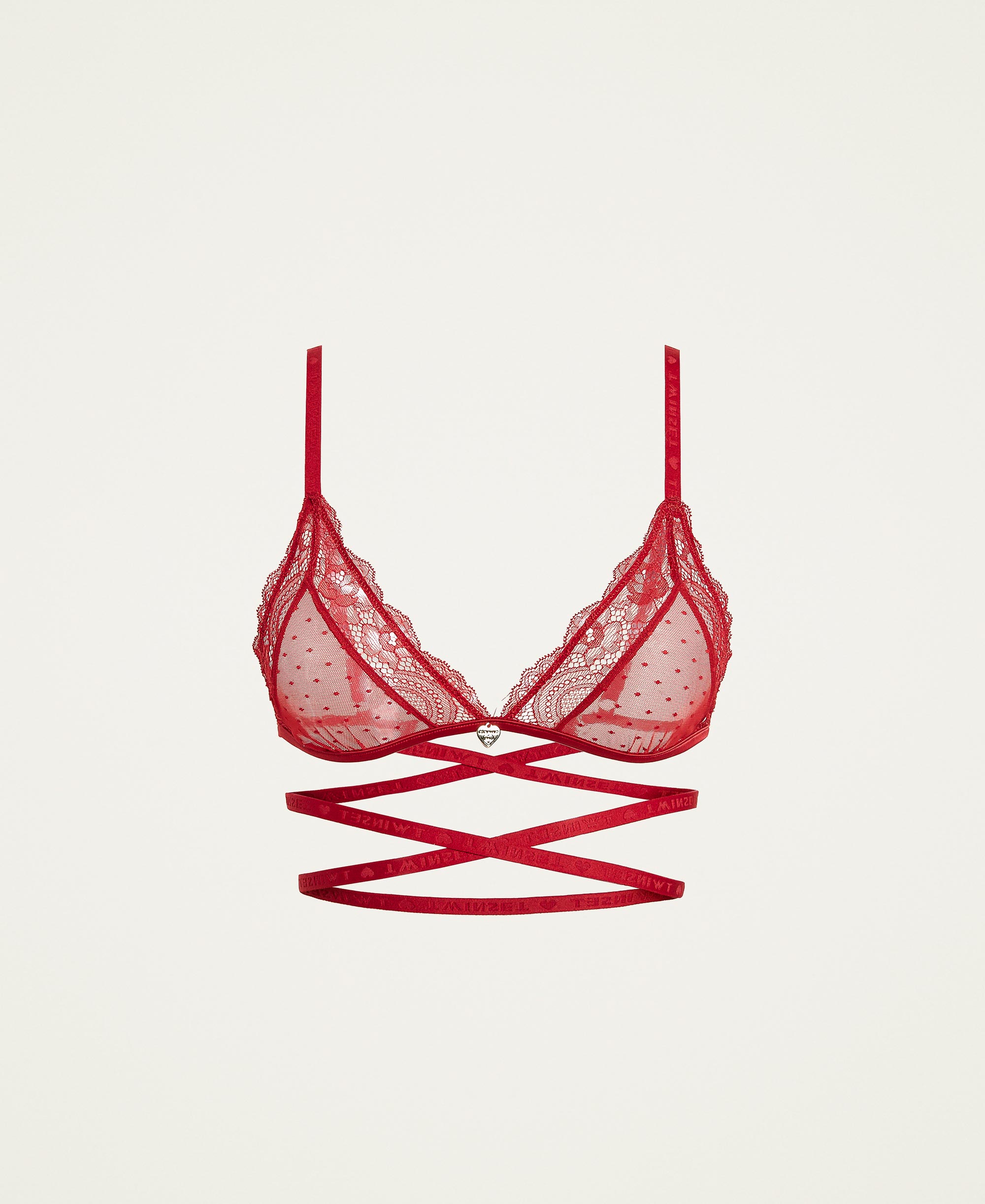 Tulle And Lace Triangle Bra Woman Red Twinset Milano 1174