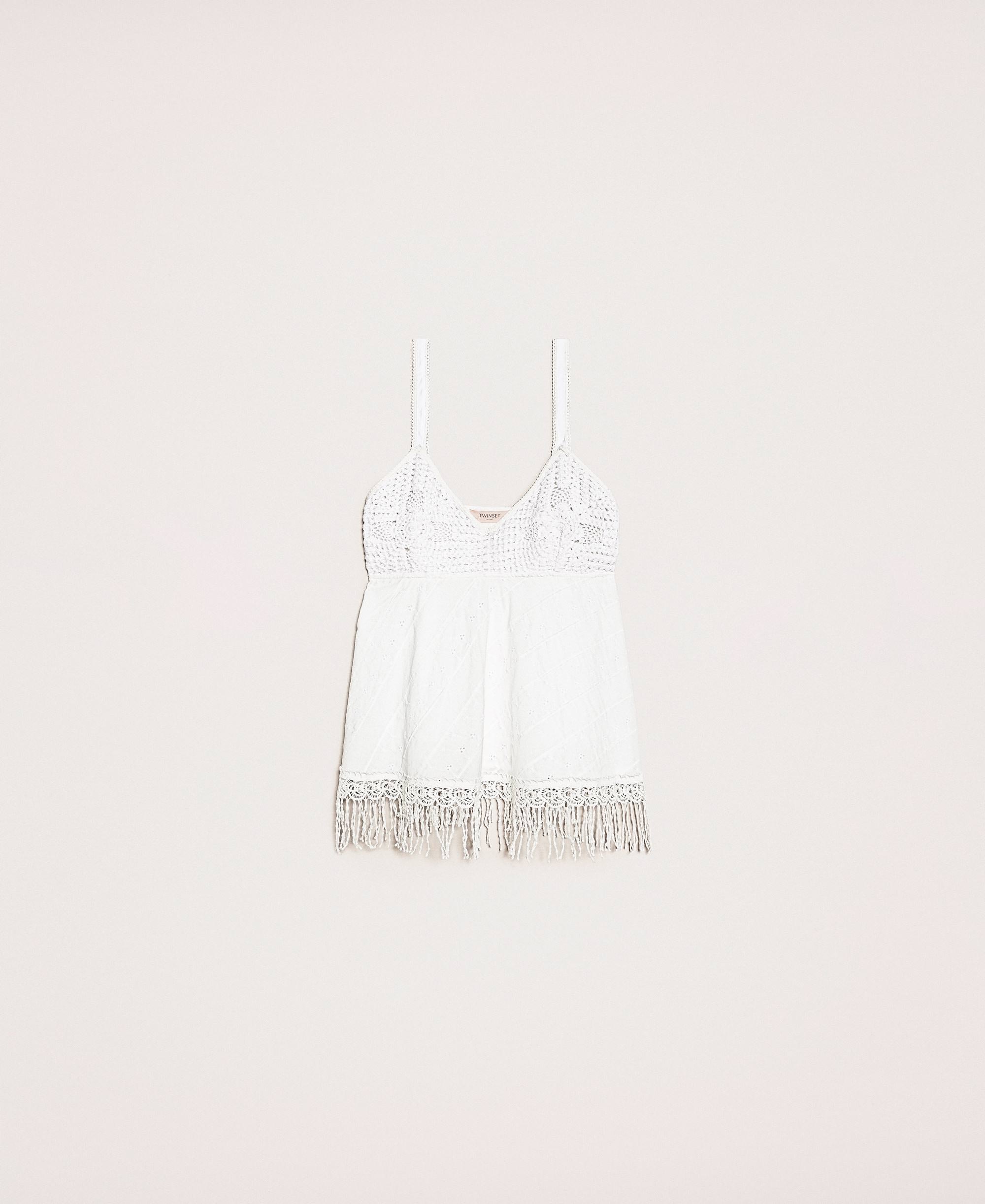 white cotton crochet top