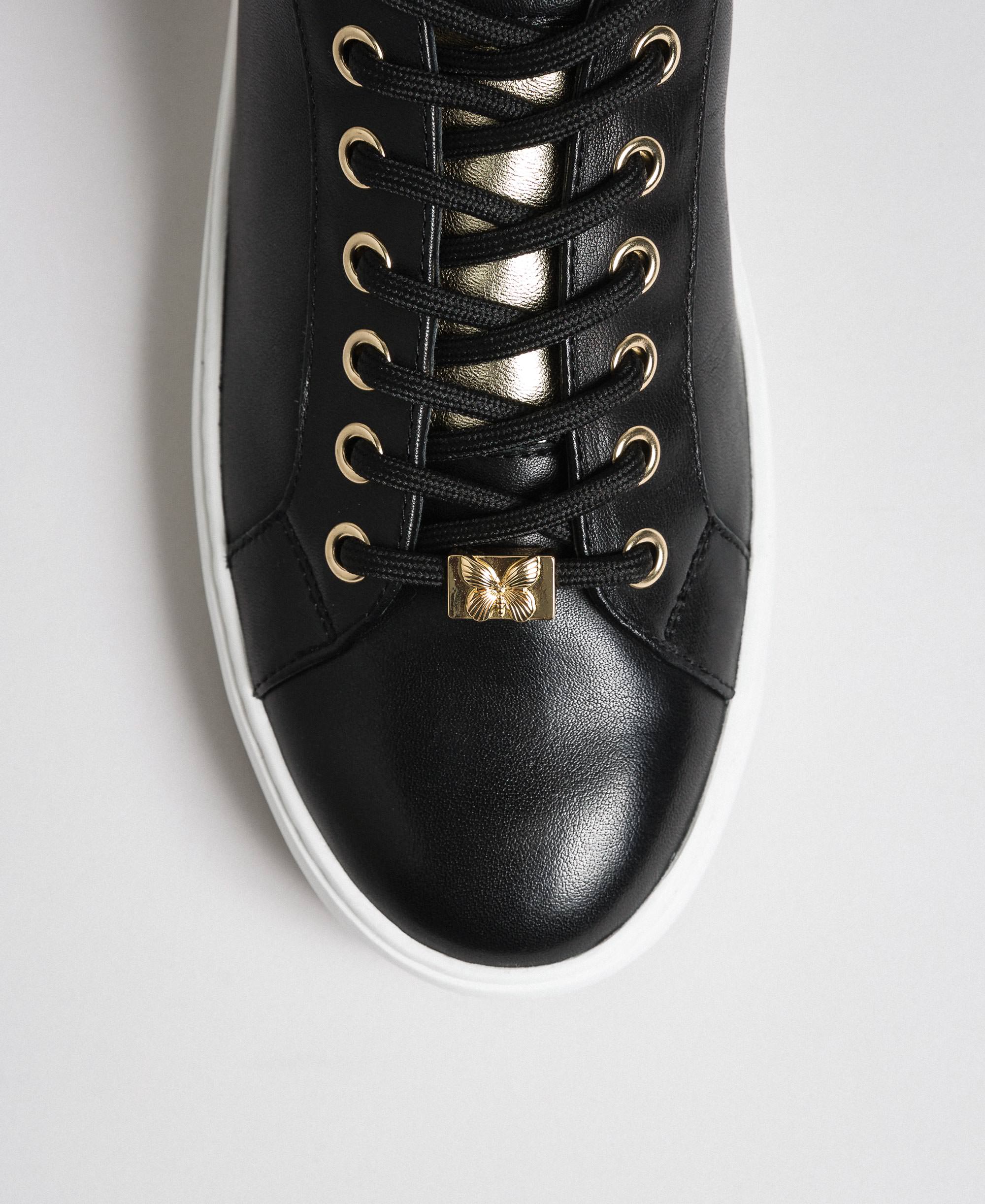 black leather look trainers
