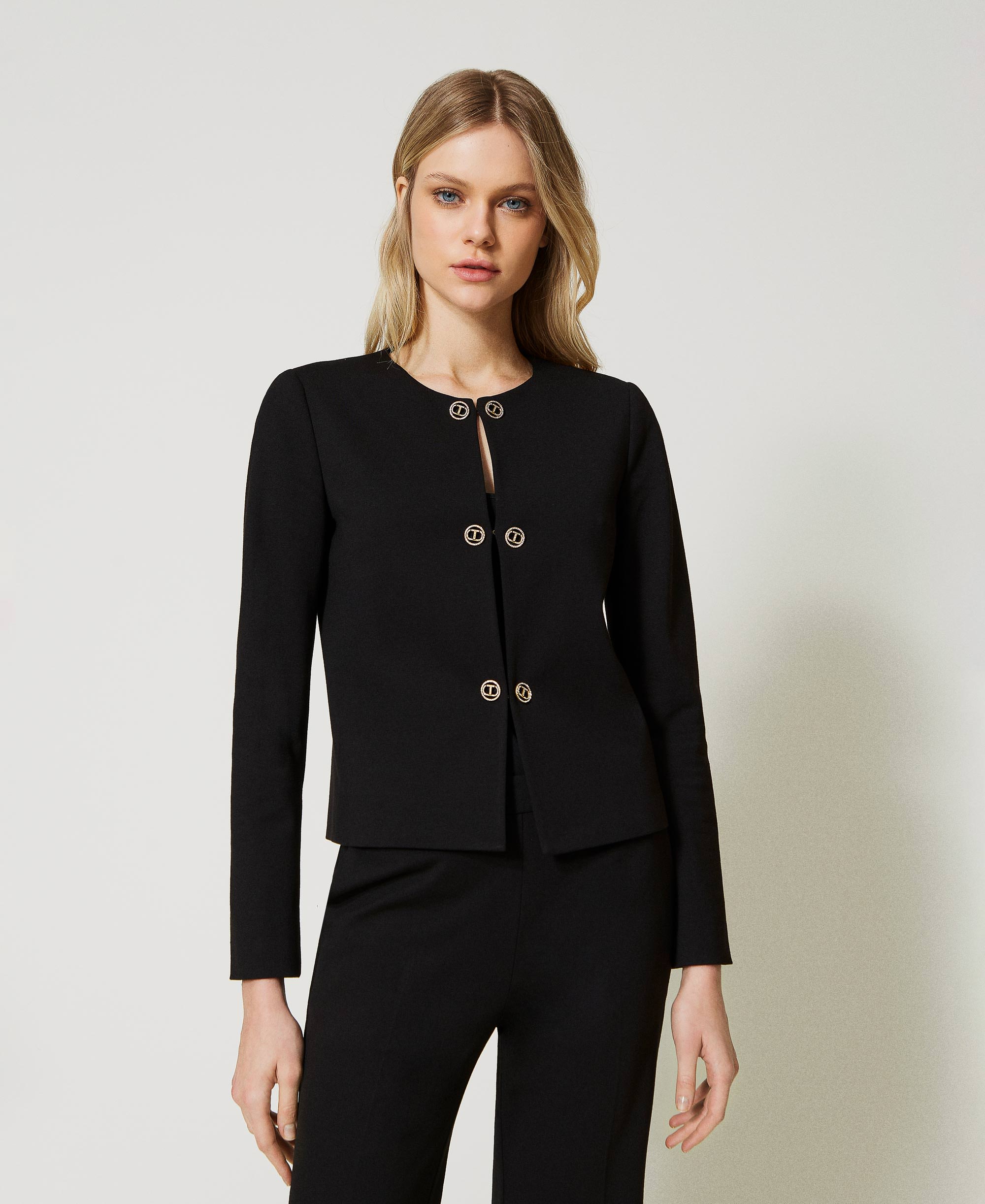 Short blazer with Oval T button Woman, Black | TWINSET Milano