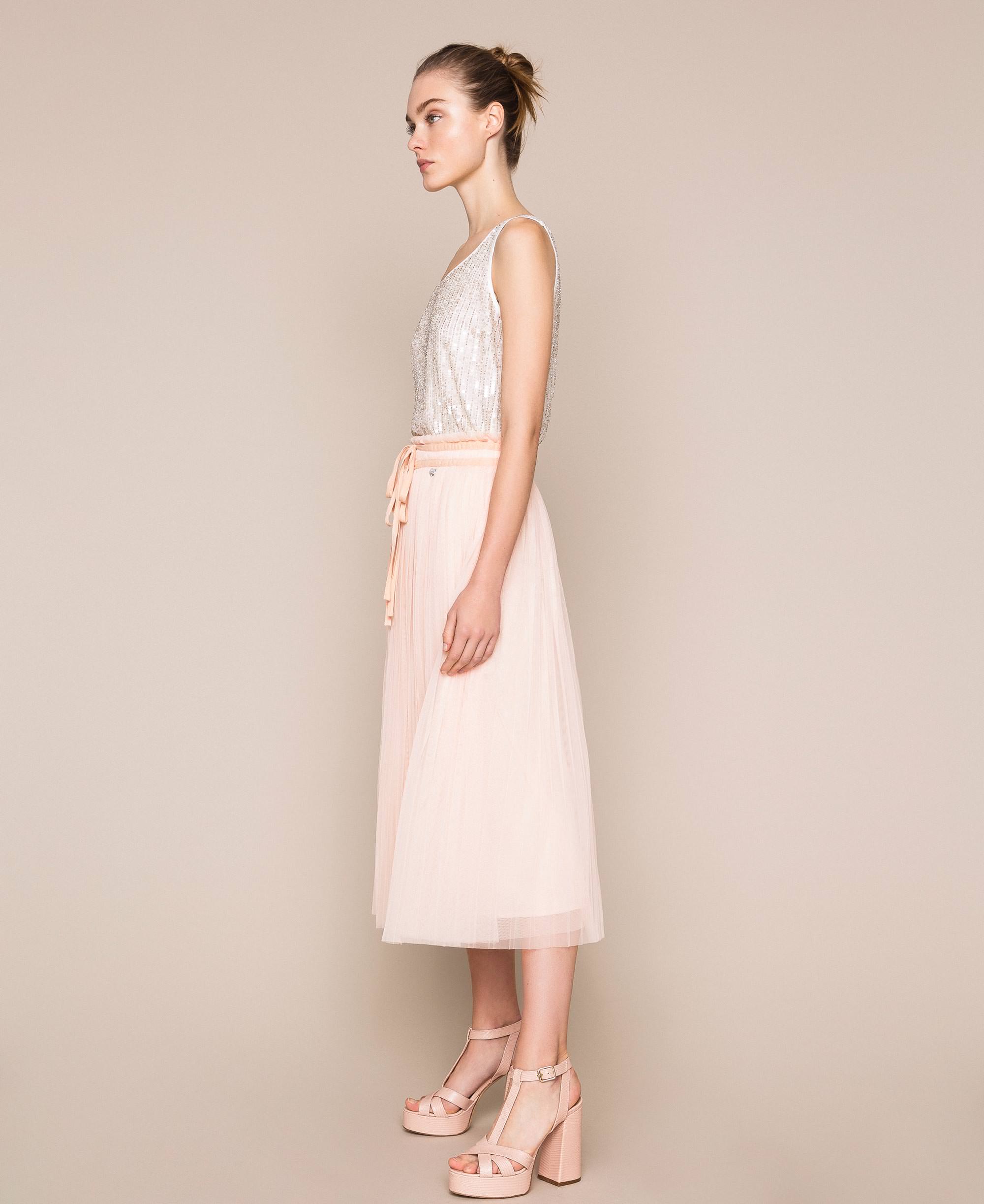 Pleated Tulle Midi Skirt 1605