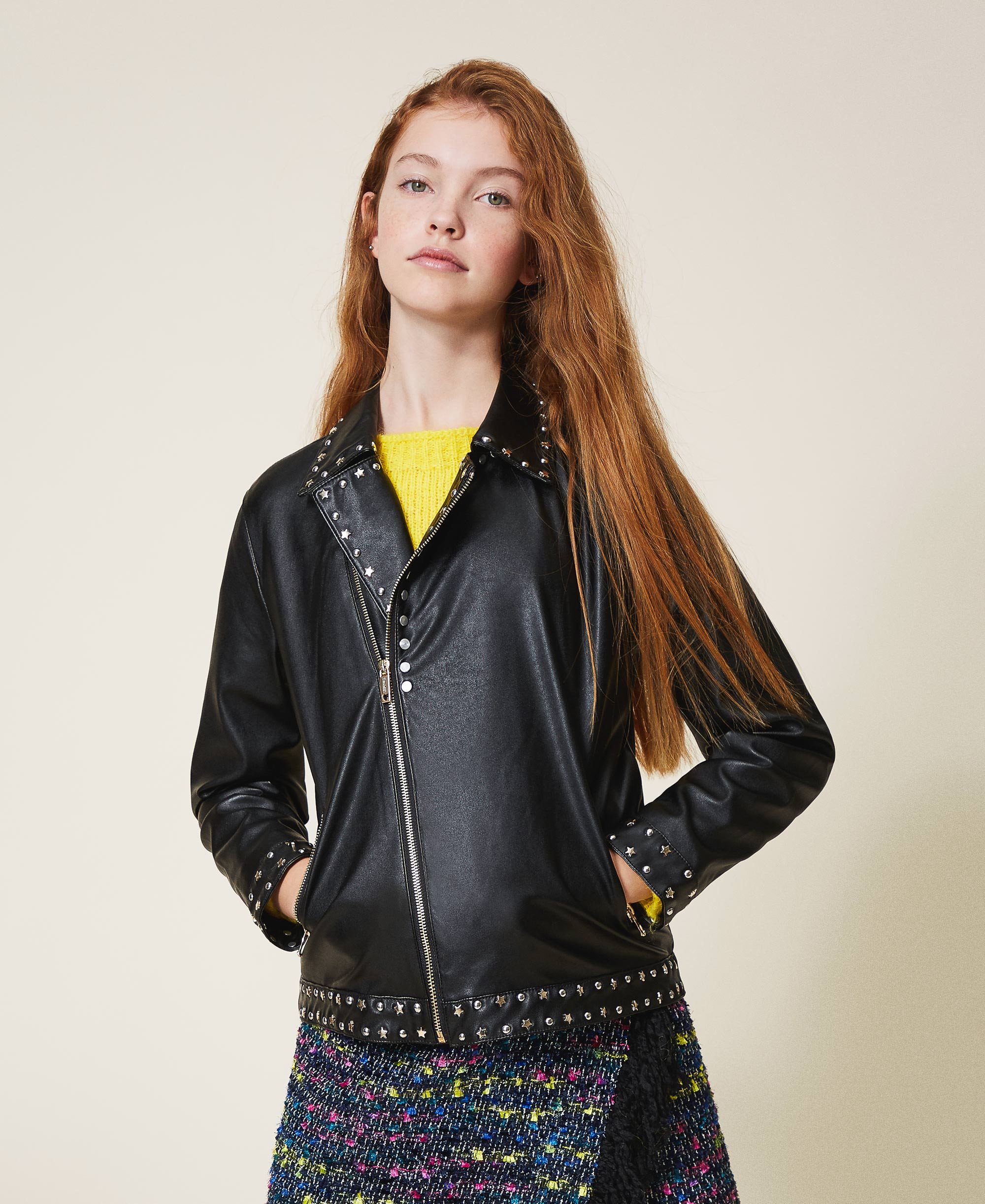 Faux leather jacket with stars