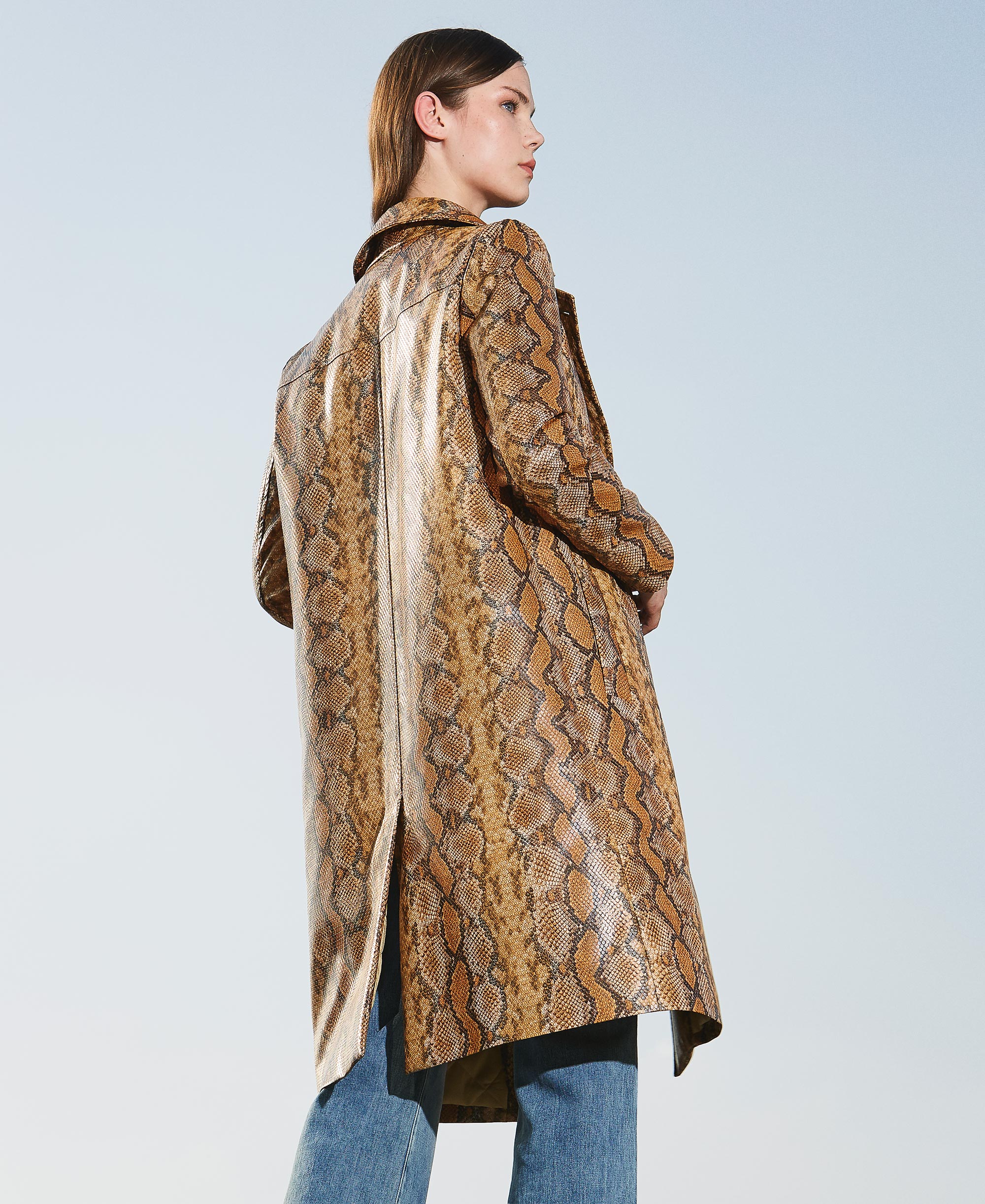 Animal print faux leather trench coat Woman, Brown | TWINSET Milano