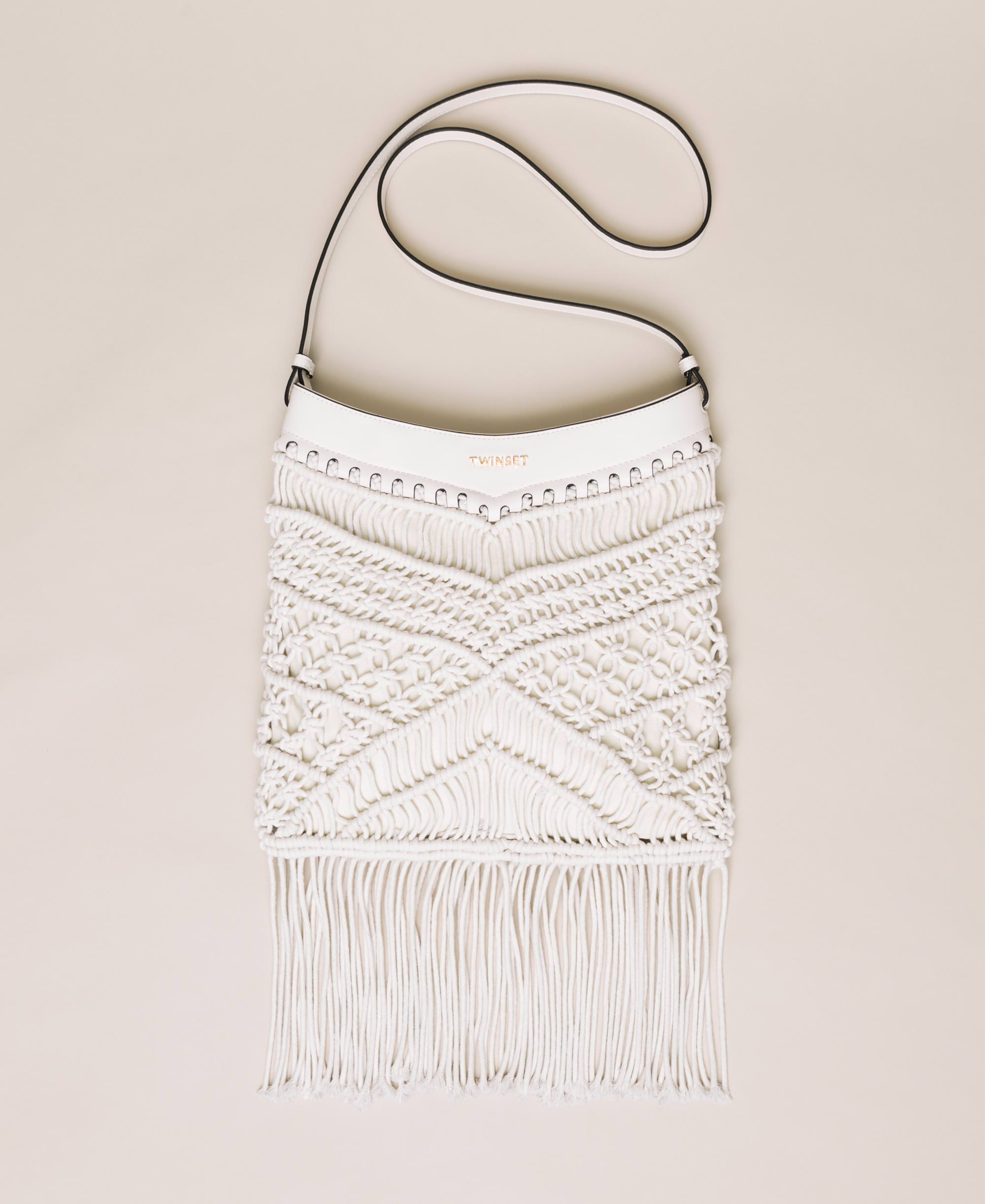 white crochet shoulder bag