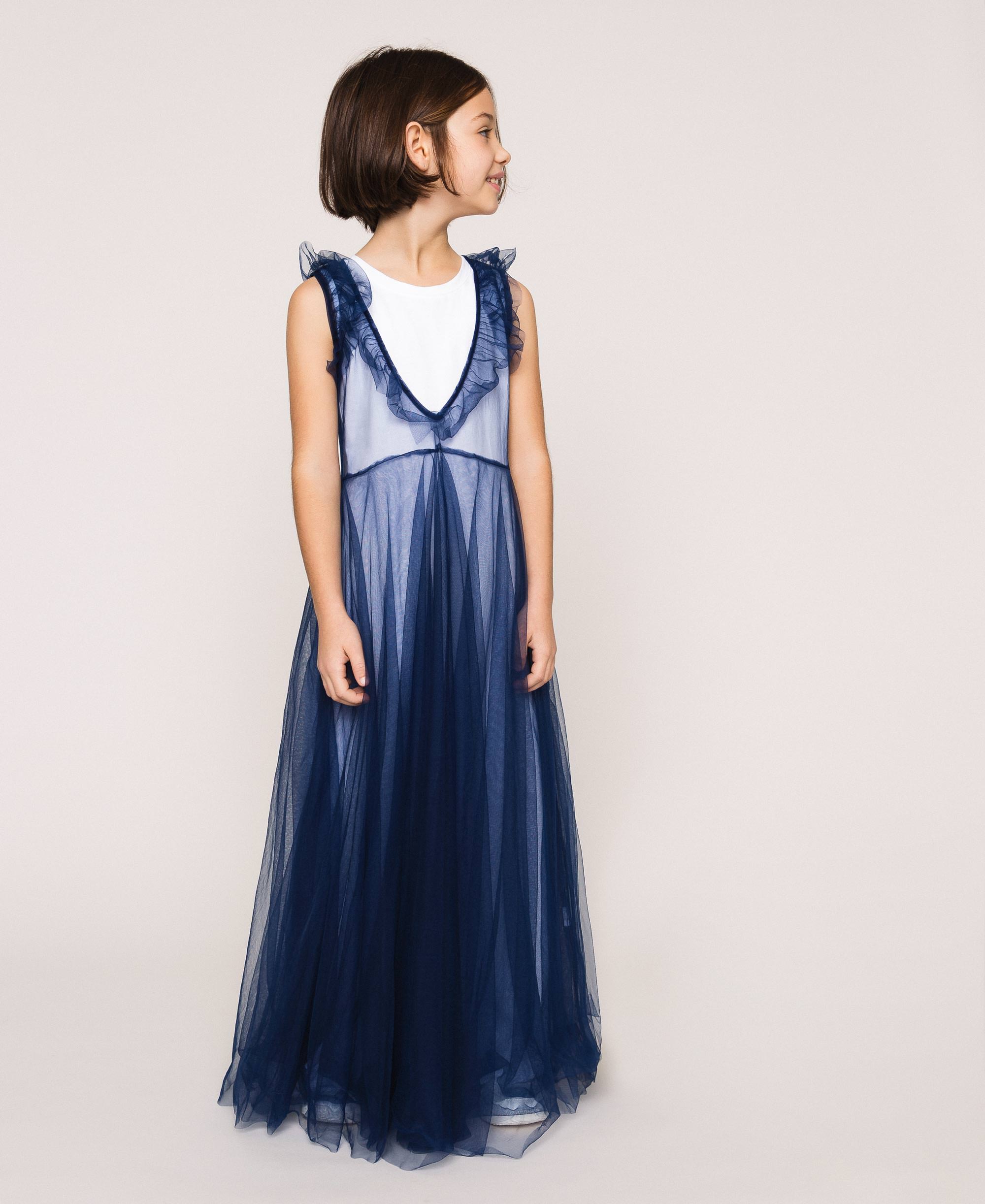 Robe longue en tulle avec volant Enfant, Bleu | TWINSET Milano