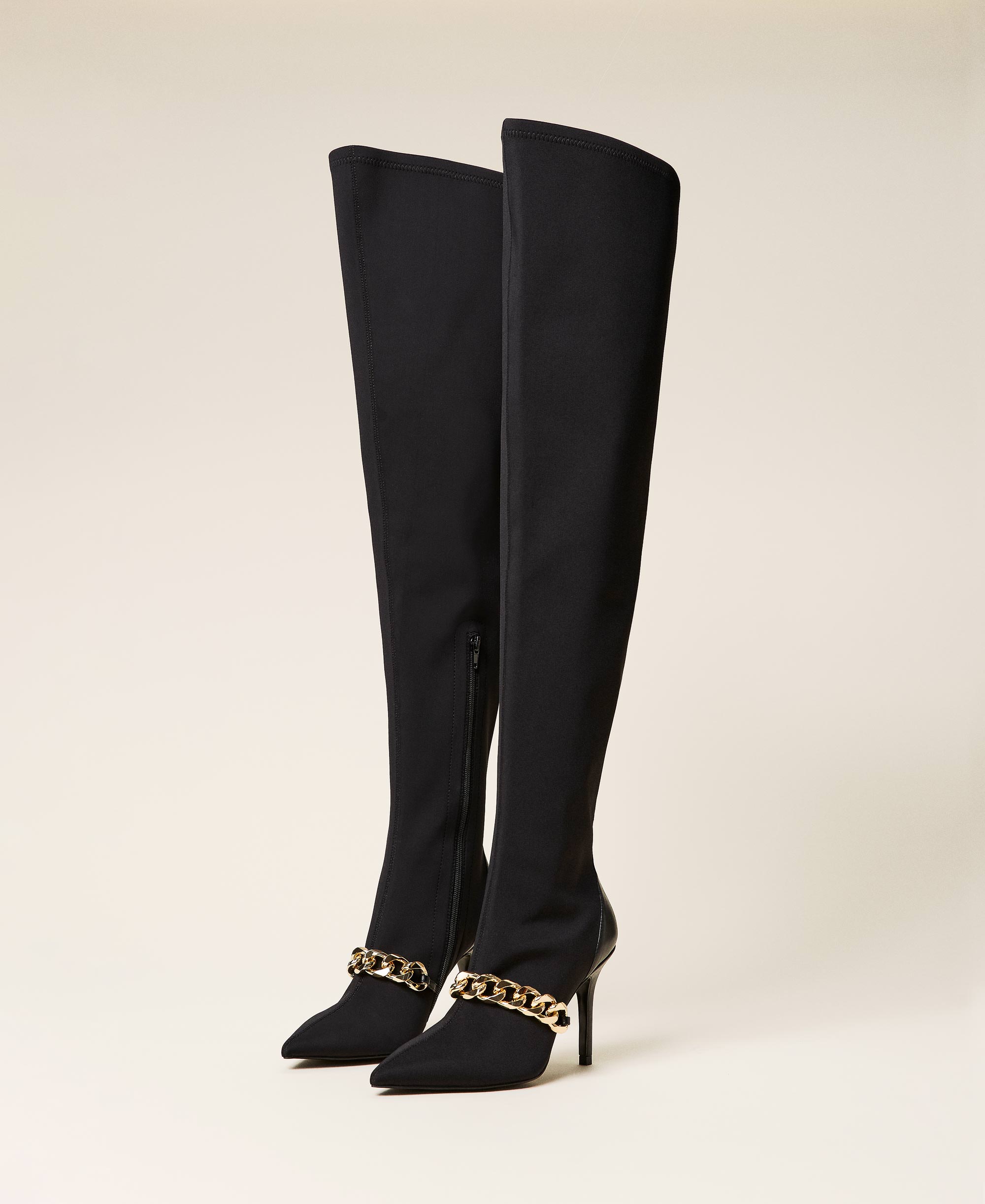 Thigh High Boots With Chain Woman Black Twinset Milano